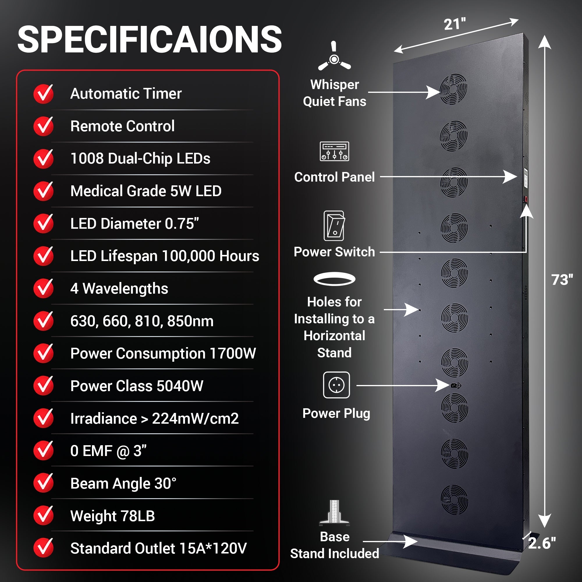 EXESAS Full Body Red Light Therapy Panel – 1008 LEDs, 4 Wavelengths, 5040W