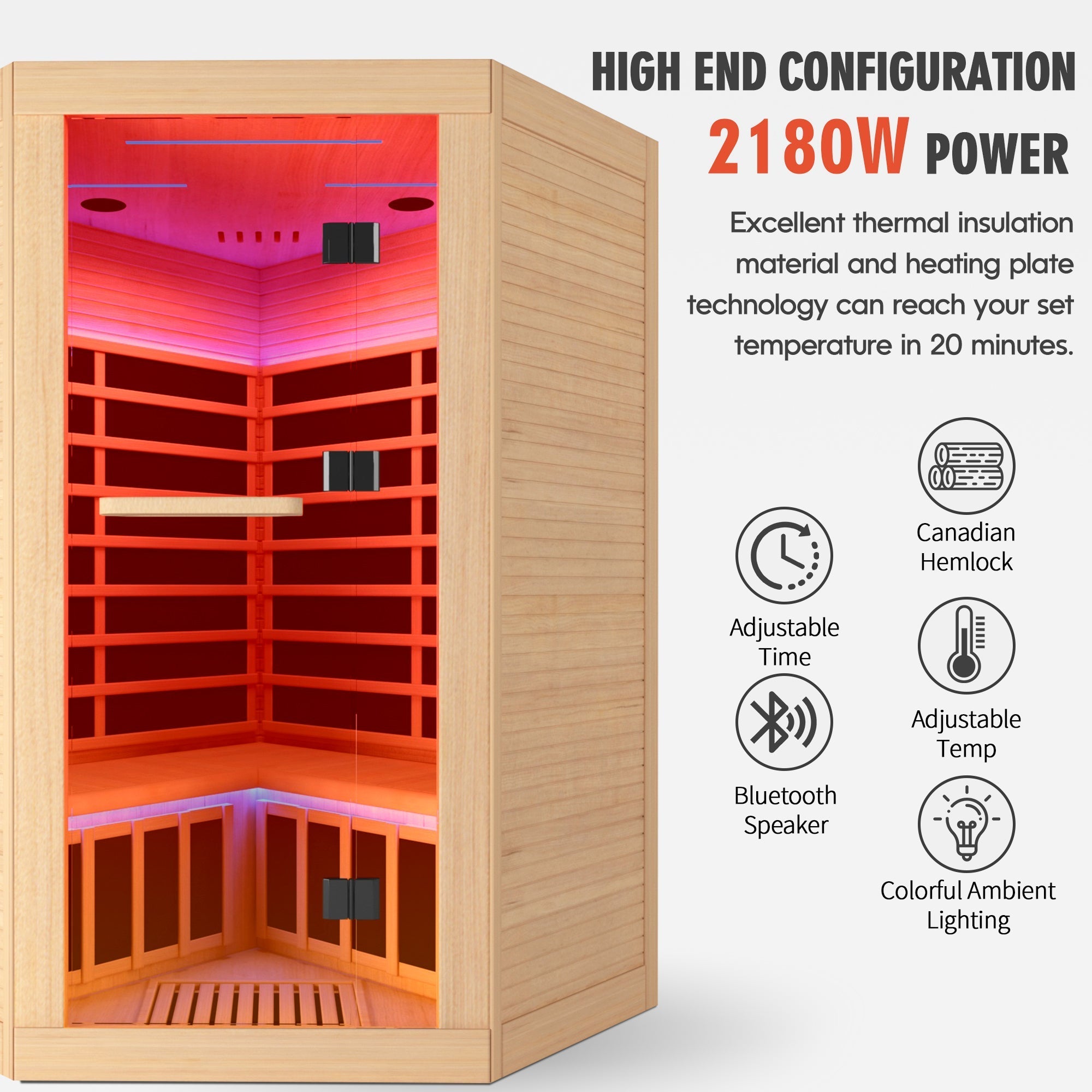 2-Person Corner Infrared Sauna – Canadian Hemlock with Bluetooth Speakers