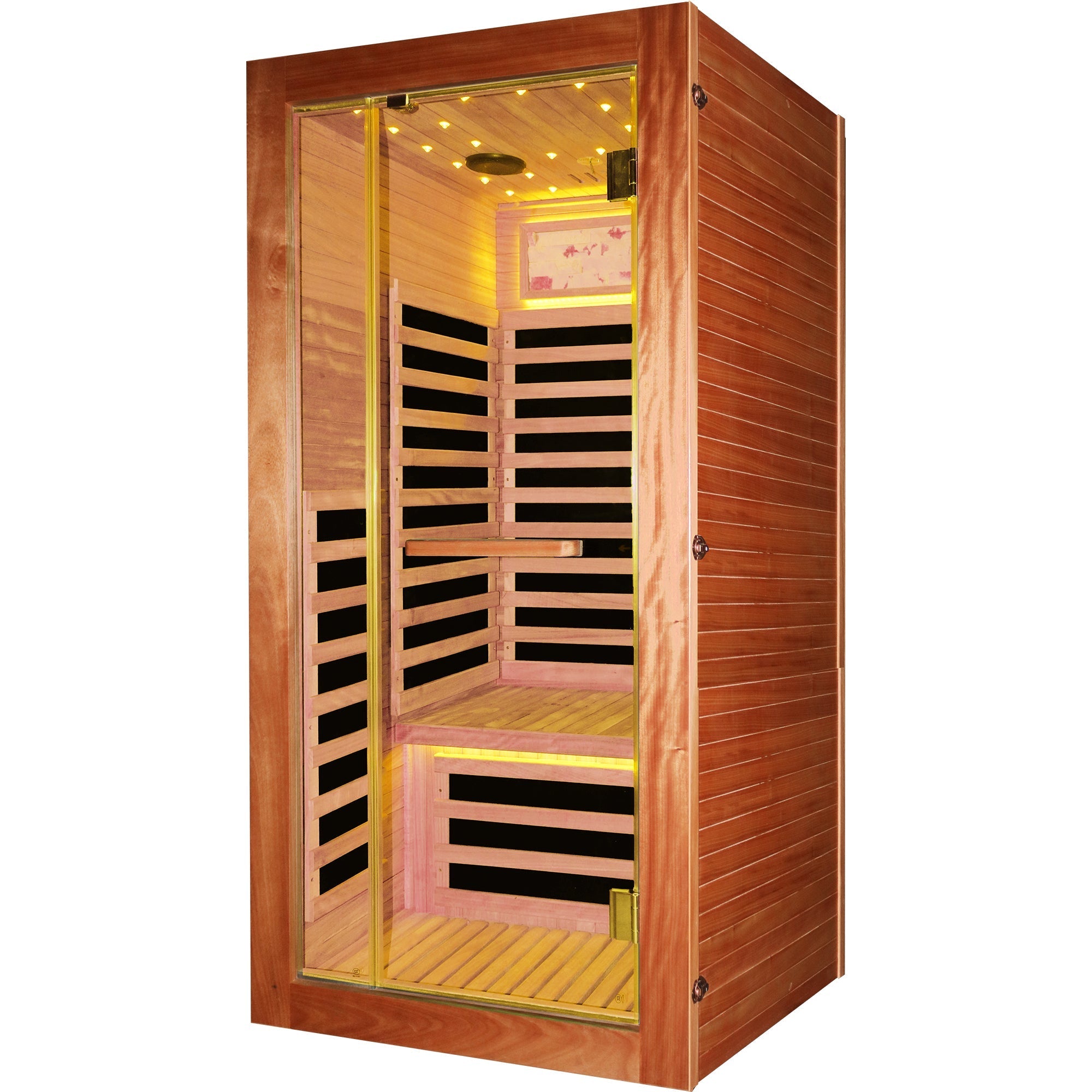 1-Person Far Infrared Sauna – American White Oak Finish with Starry Sky Lighting