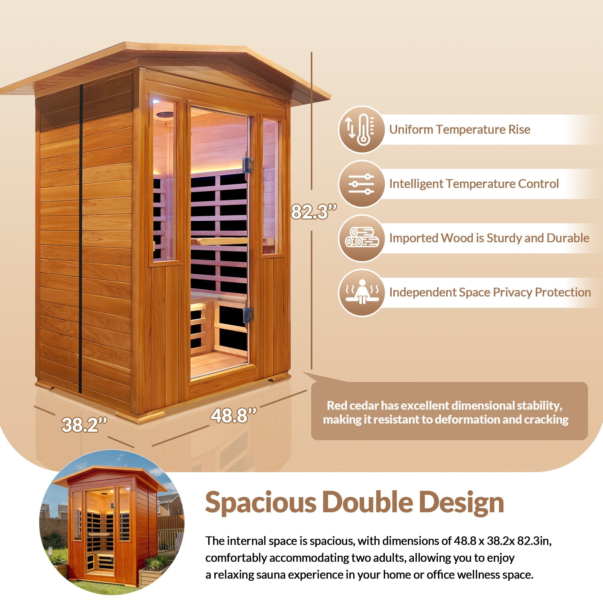 Outdoor 2-Person Far Infrared Sauna – Red Cedar with Bluetooth Audio