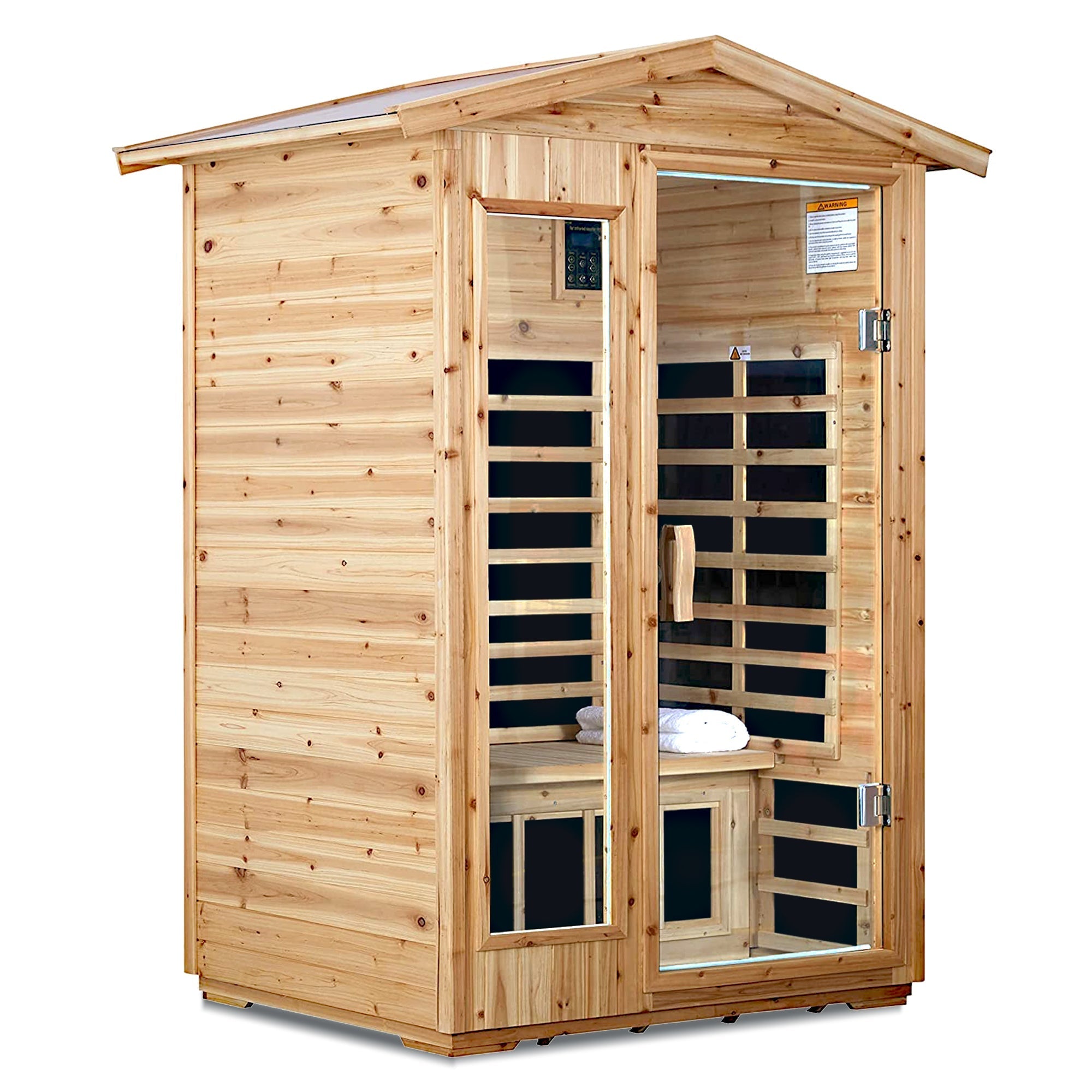 2-Person Outdoor Far Infrared Sauna – Old Fir Wood with Bluetooth Audio