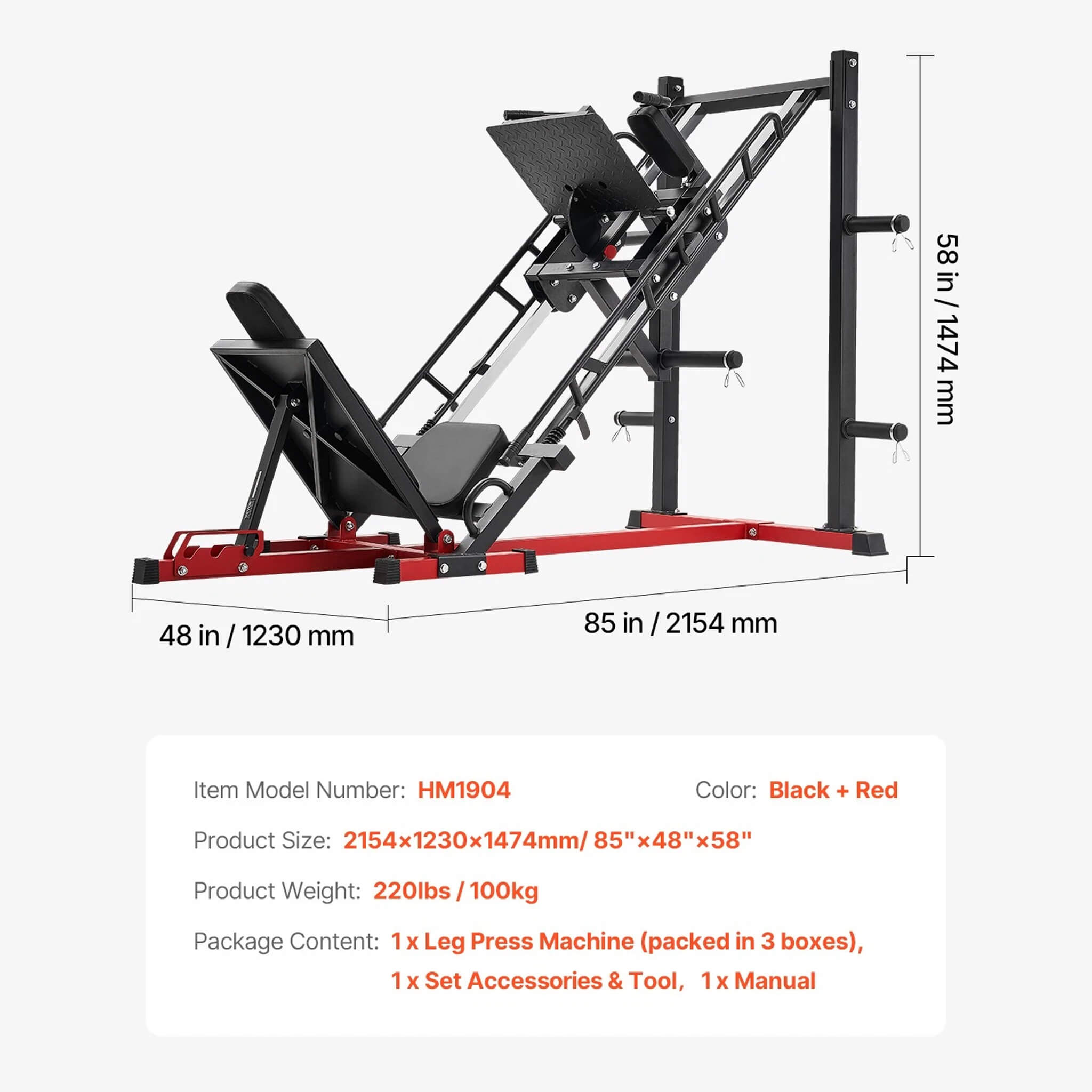 Rovix 2000 lb Adjustable Leg Press & Hack Squat Machine for Home Gym Workouts