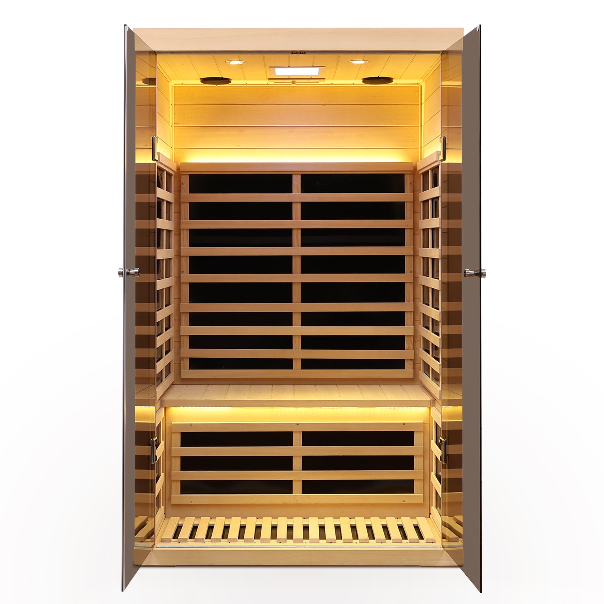 Luxury 2-Person Low EMF Far Infrared Sauna – Hemlock Wood with Double Glass Doors