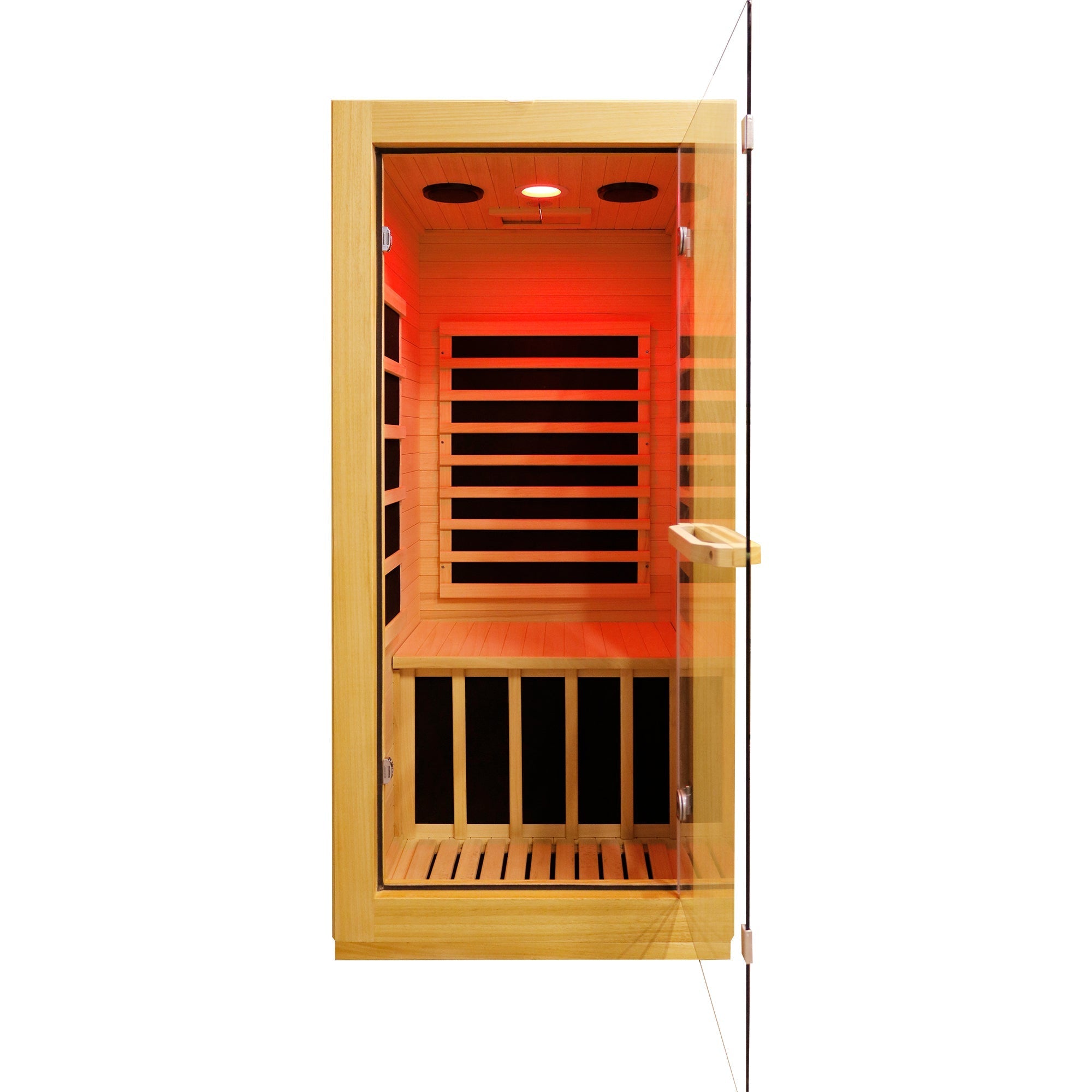 Compact 1-Person Infrared Sauna – Natural Wood with 10-Color Chromotherapy Lighting