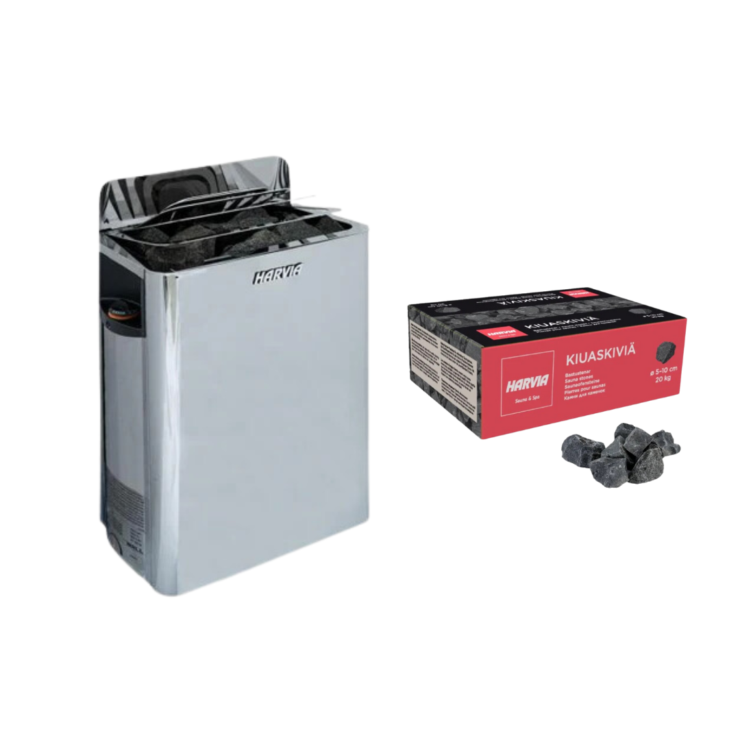 Harvia The Wall Electric Sauna Heater | 6 or 8kW | 44 lbs Rocks | Built-In Controls | Black or Stainless | 240V