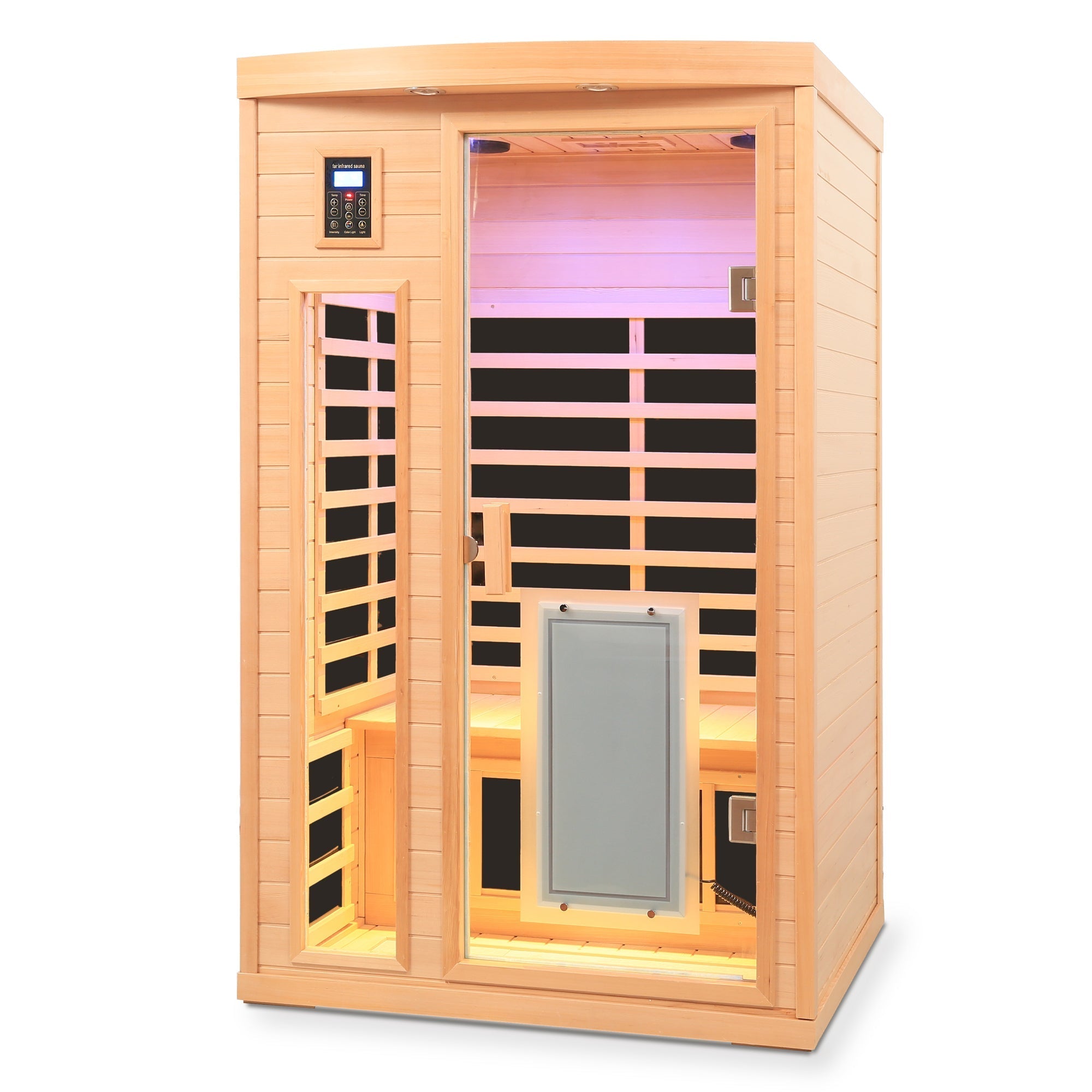 2-Person Low EMF Far Infrared Sauna – Hemlock Wood with Heated Glass Door