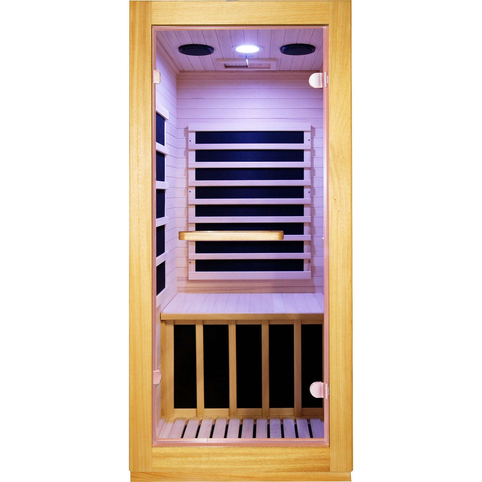 Compact 1-Person Infrared Sauna – Natural Wood with 10-Color Chromotherapy Lighting