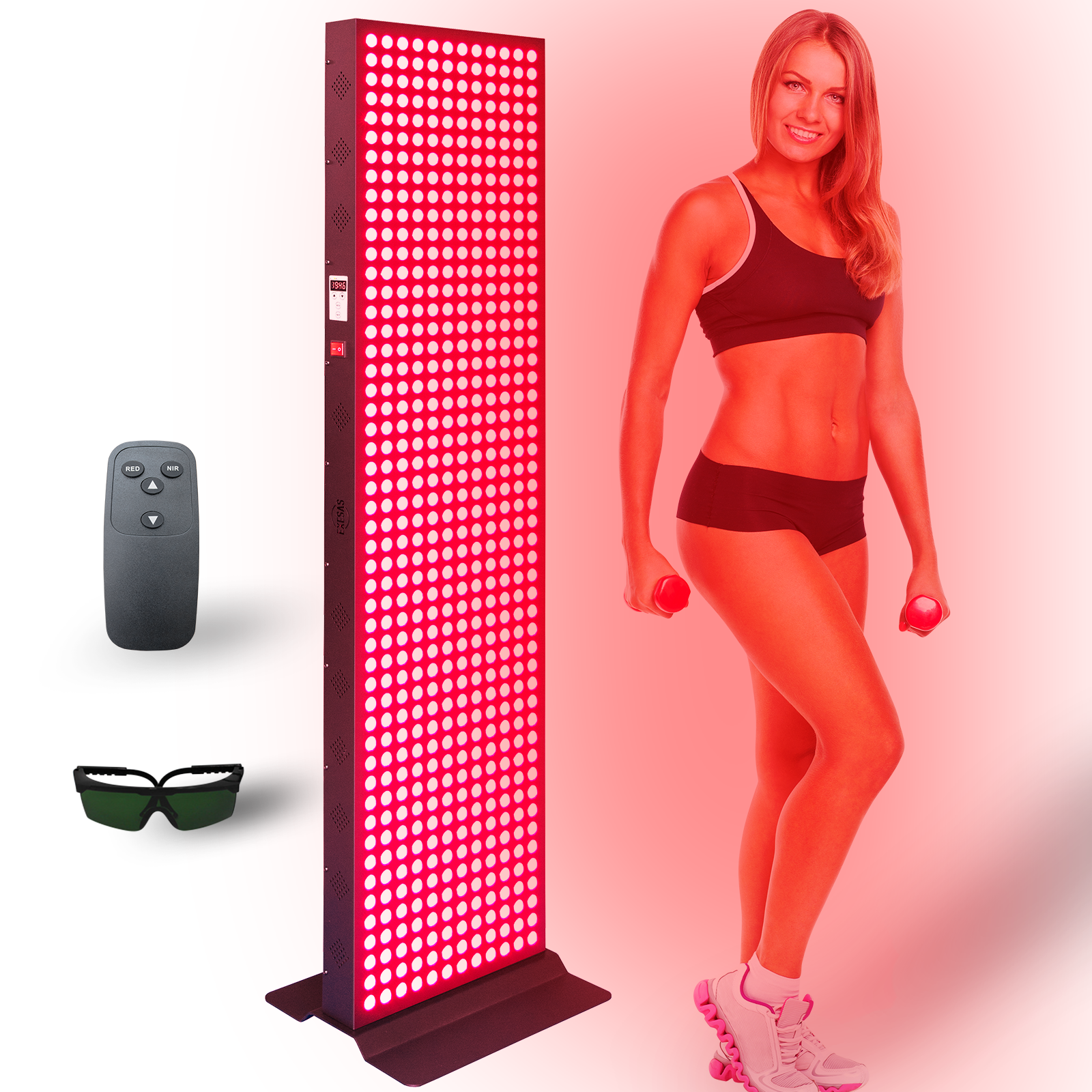 EXESAS Full Body Red Light Therapy Panel – 600 LEDs, 4 Wavelengths, 3000W