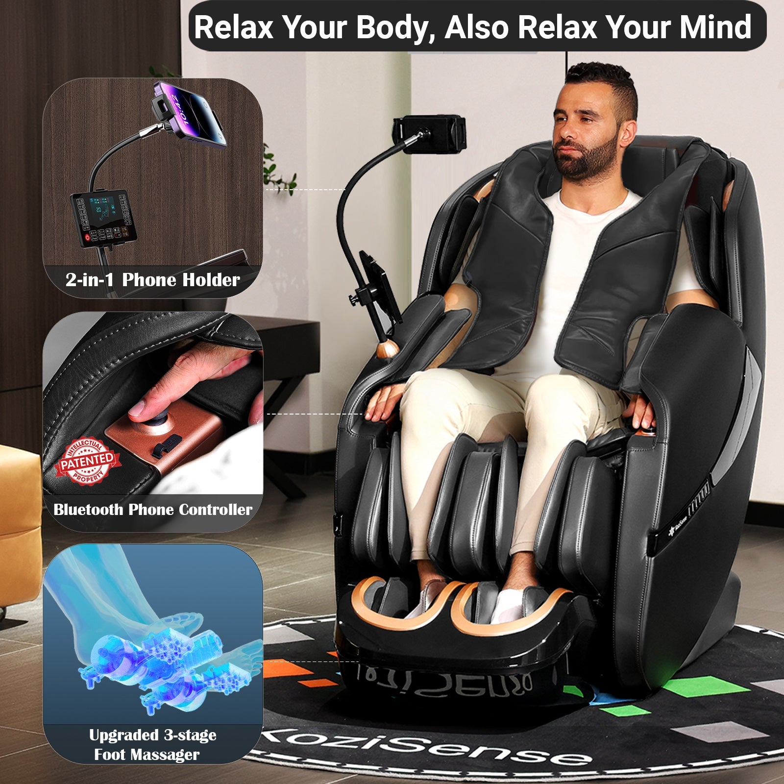 KoziSense KZ-A18 3D SL-track Massage Chair 2026 Upgraded - (All Black)