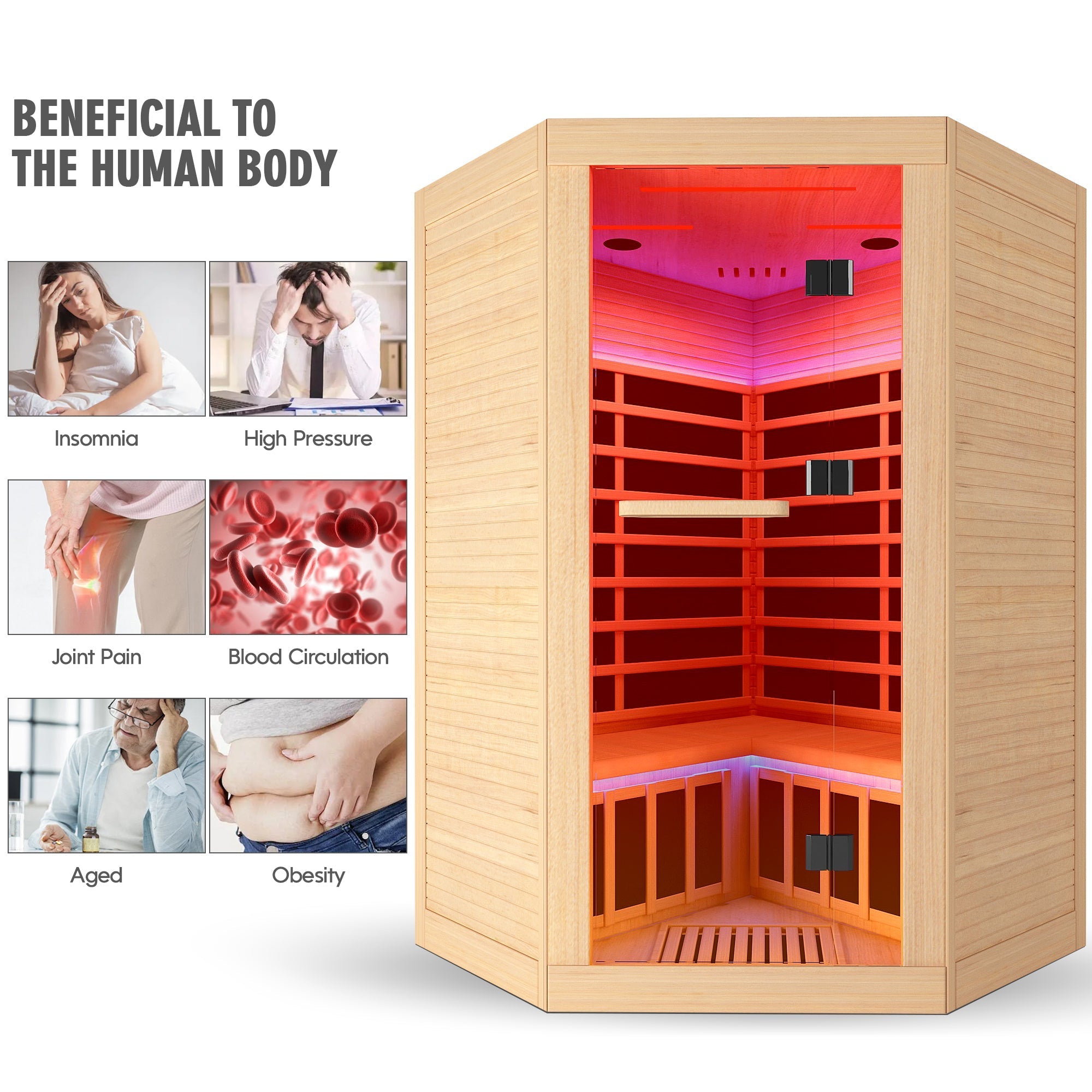 2-Person Corner Infrared Sauna – Canadian Hemlock with Bluetooth Speakers
