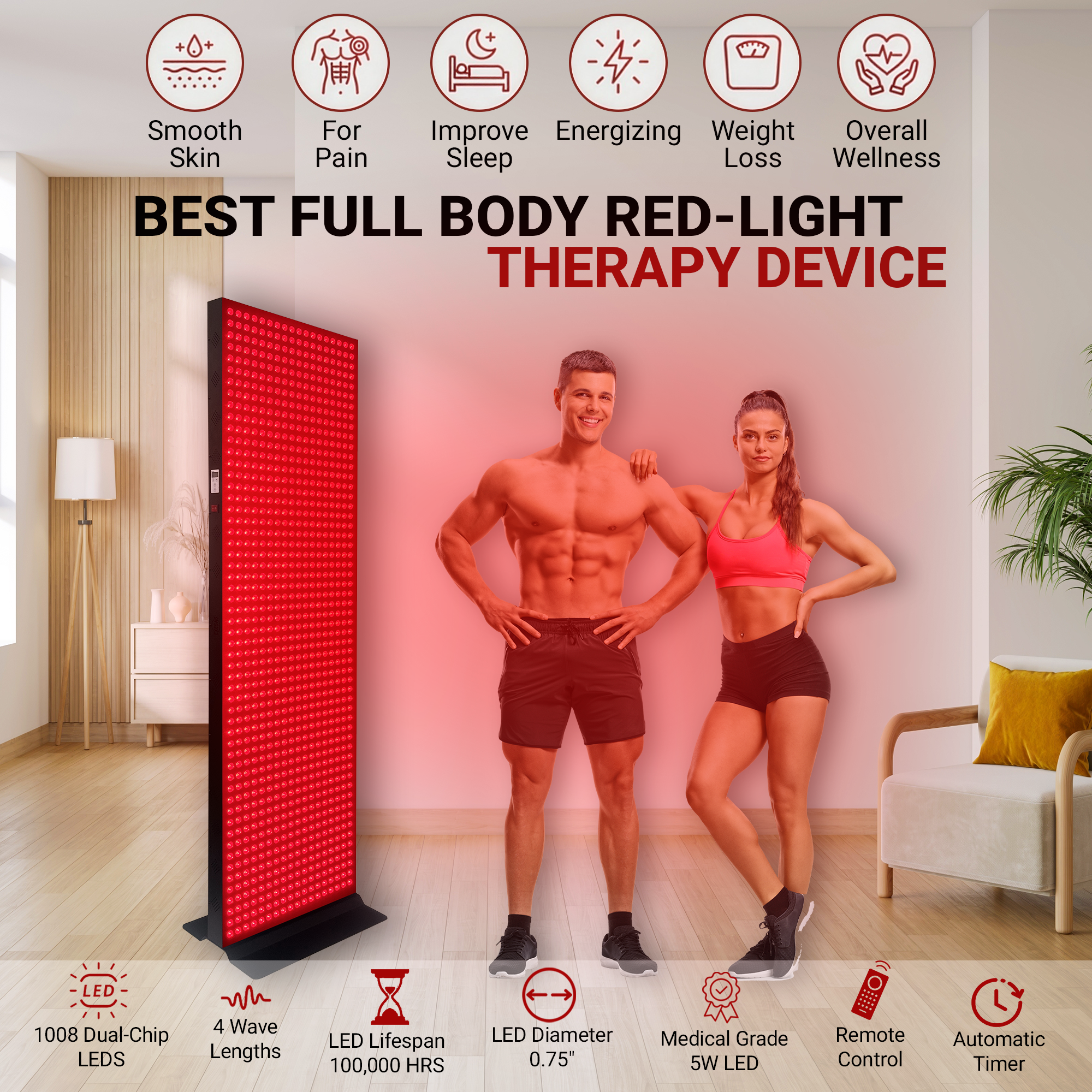 EXESAS Full Body Red Light Therapy Panel – 1008 LEDs, 4 Wavelengths, 5040W