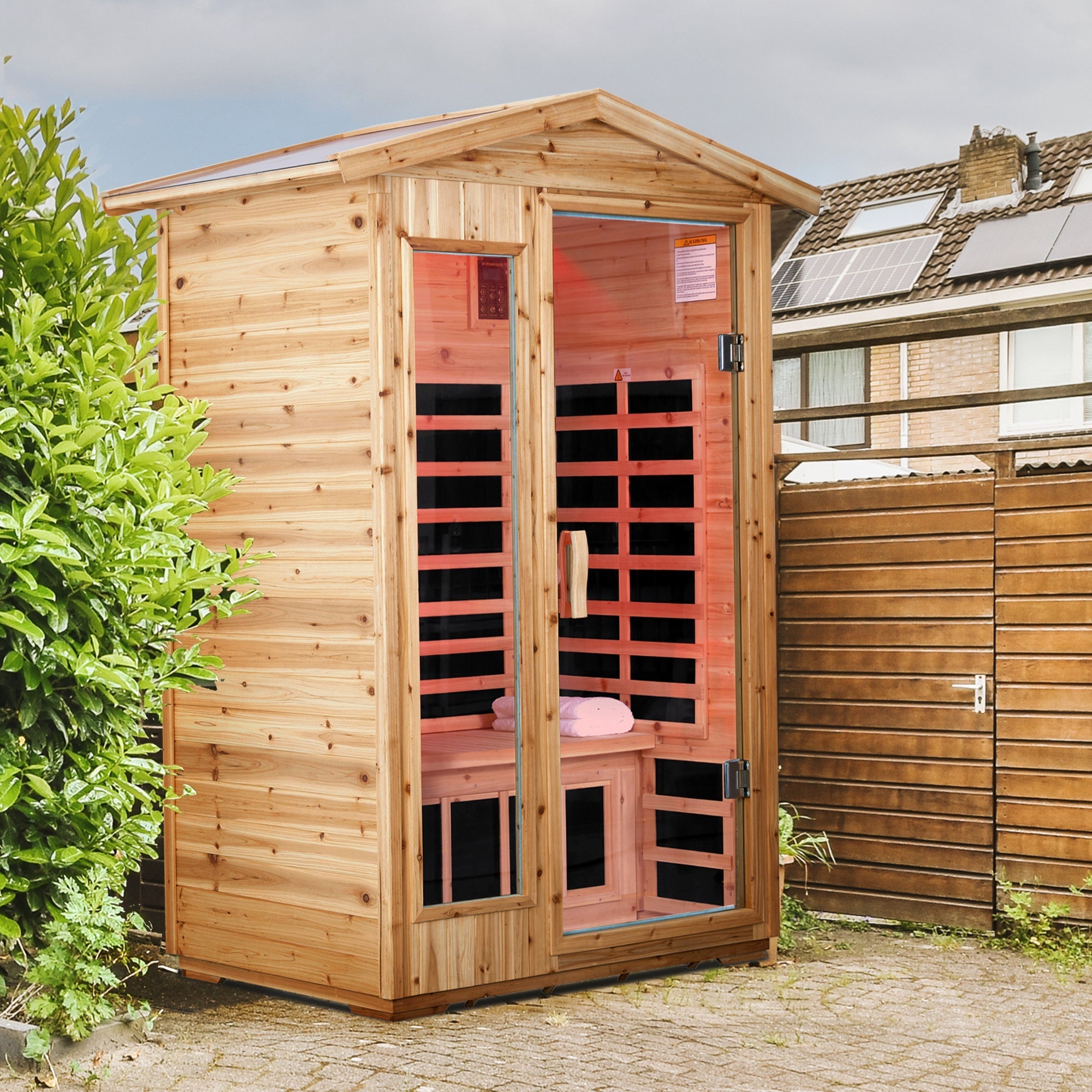 2-Person Outdoor Far Infrared Sauna – Old Fir Wood with Bluetooth Audio