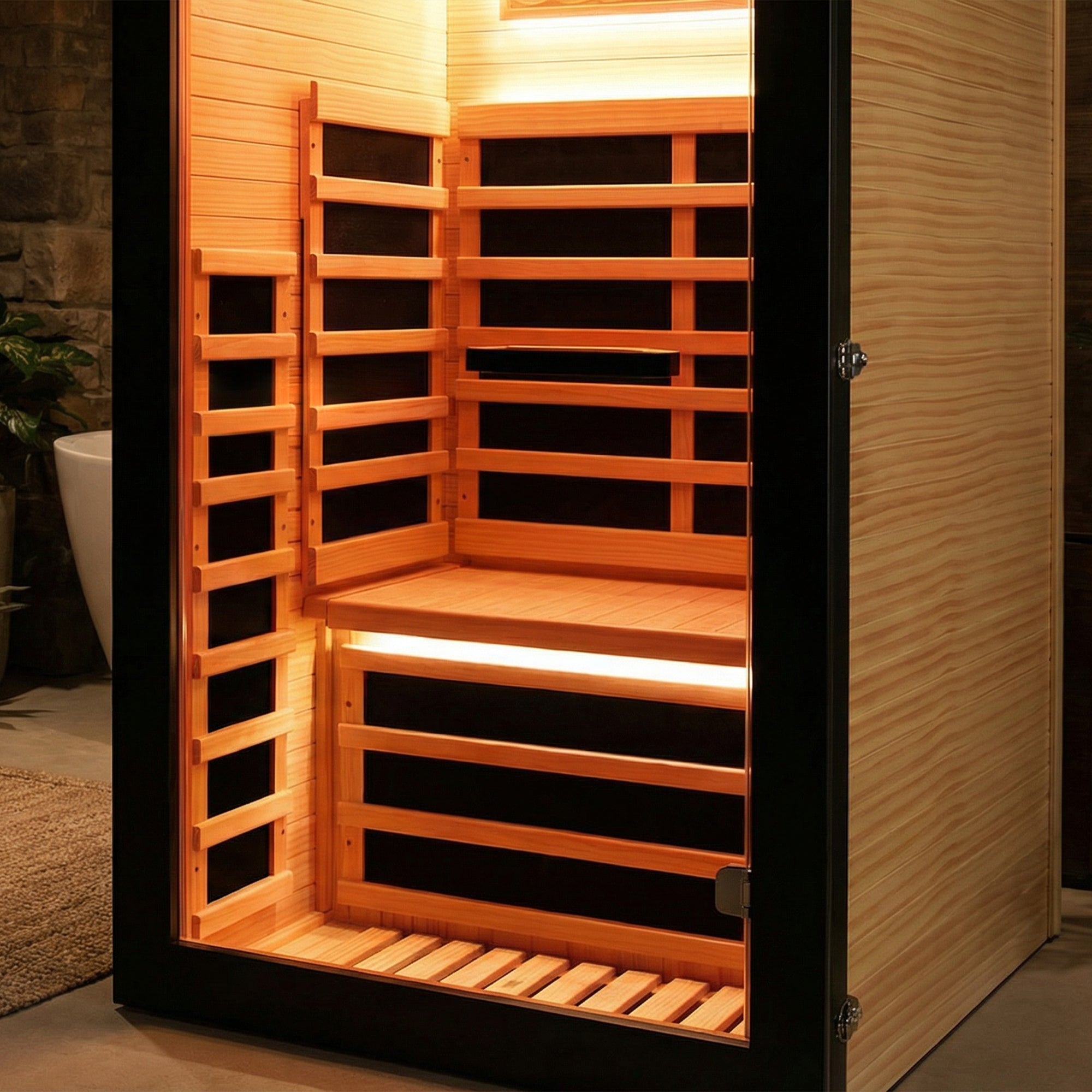Compact 1-Person Far Infrared Sauna Cabin – Chilean Pine with Starry Sky Lighting