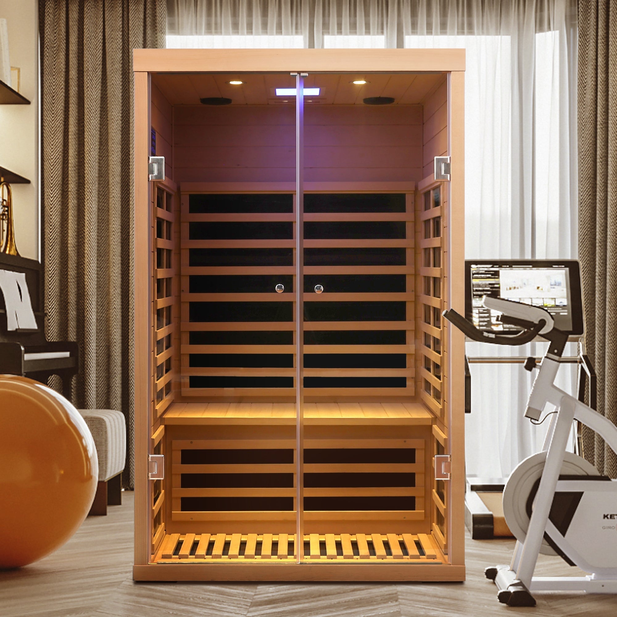 Luxury 2-Person Low EMF Far Infrared Sauna – Hemlock Wood with Double Glass Doors
