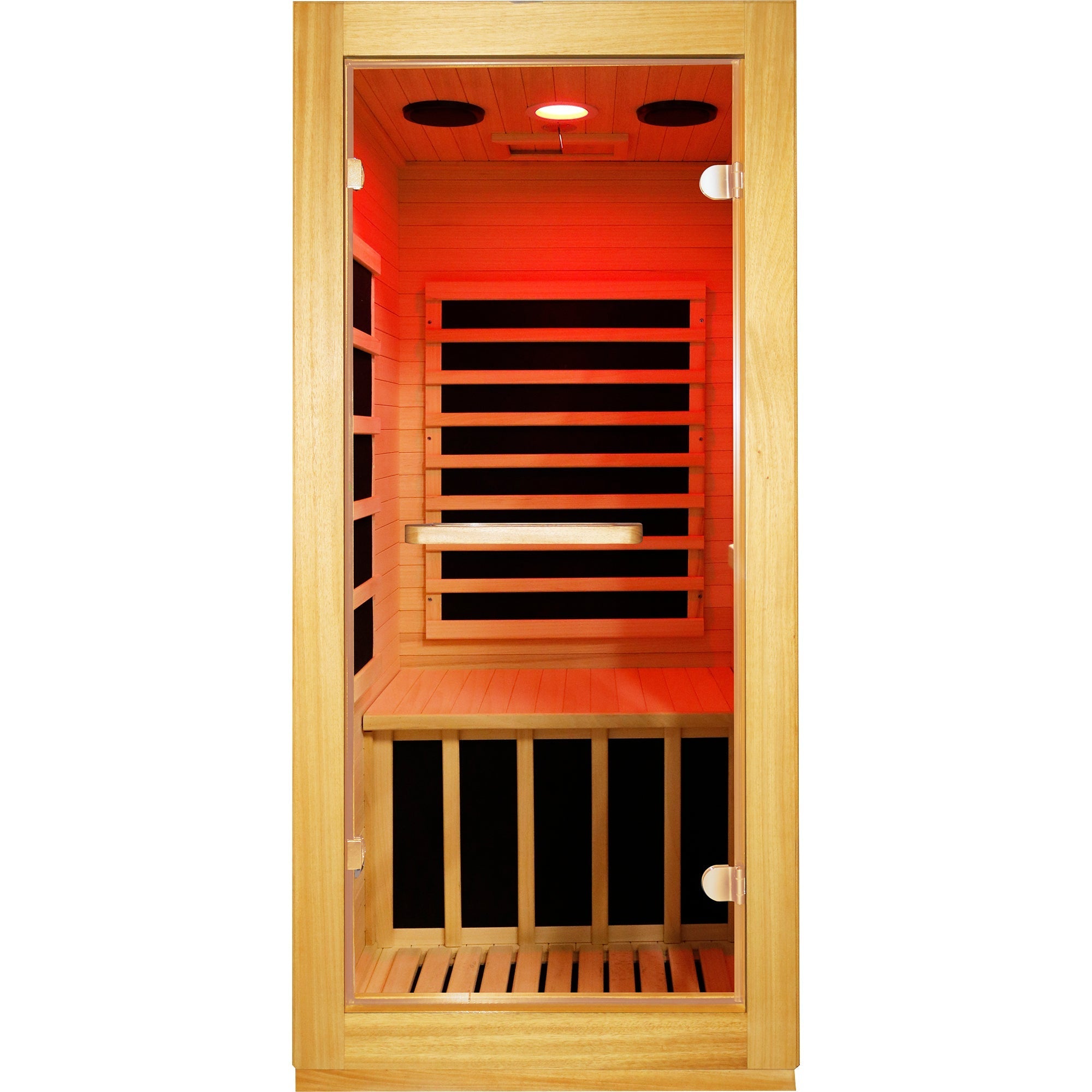 Compact 1-Person Infrared Sauna – Natural Wood with 10-Color Chromotherapy Lighting
