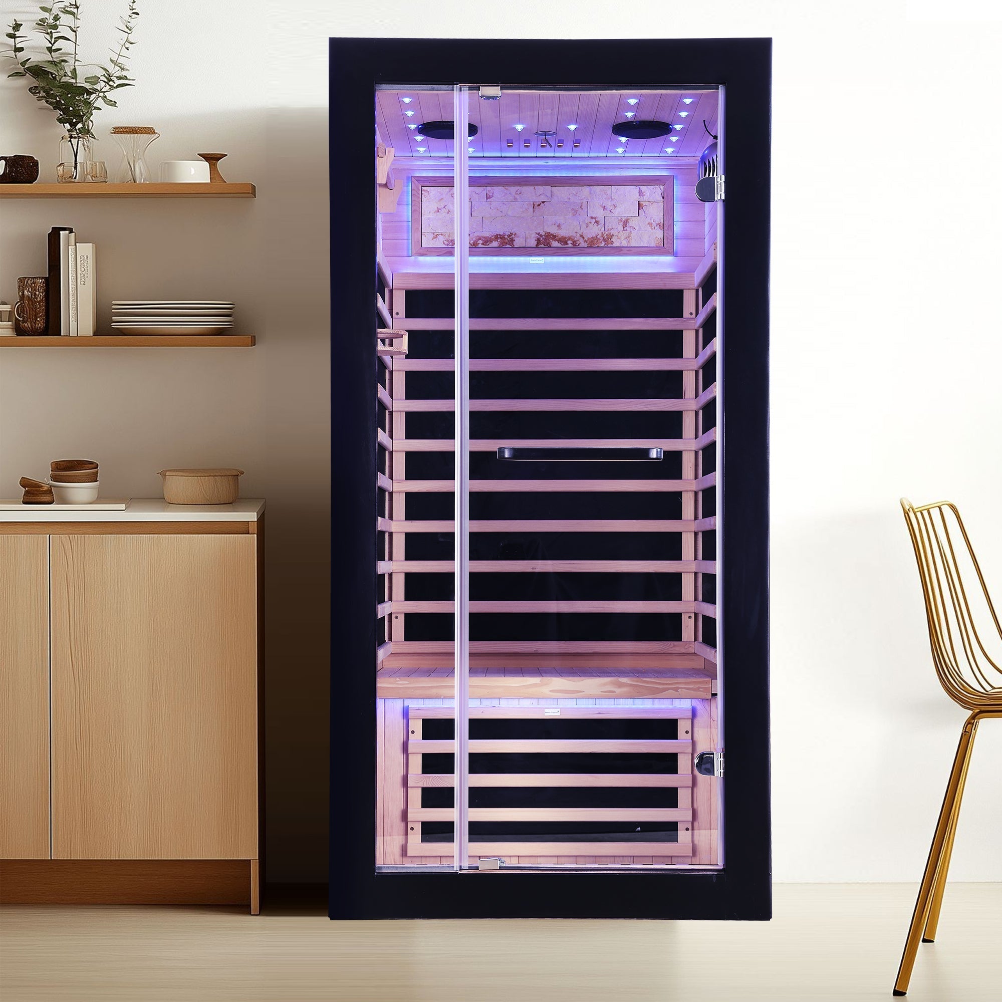 1-Person Far Infrared Sauna with Starry Sky Ceiling – Hemlock Wood