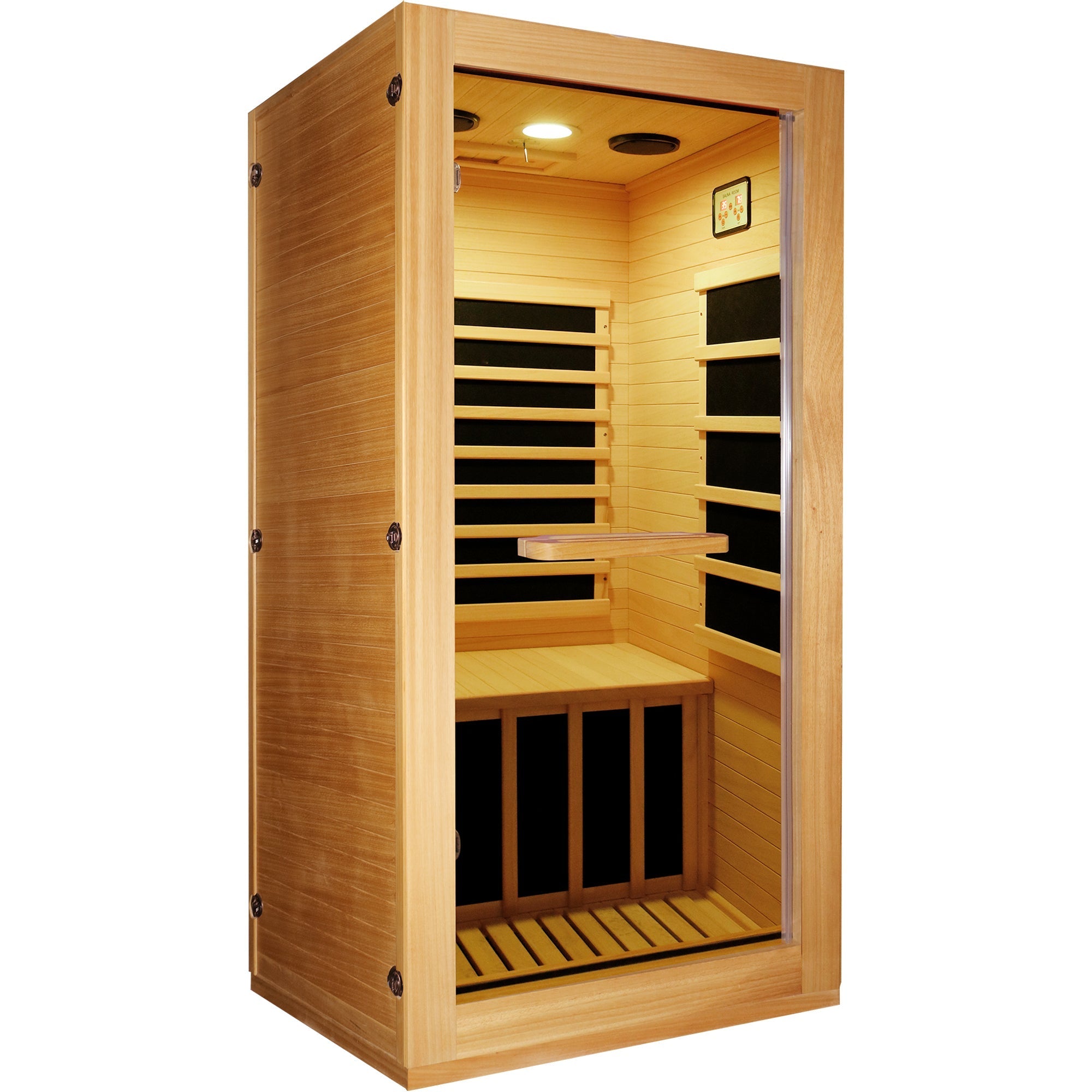 Compact 1-Person Infrared Sauna – Natural Wood with 10-Color Chromotherapy Lighting