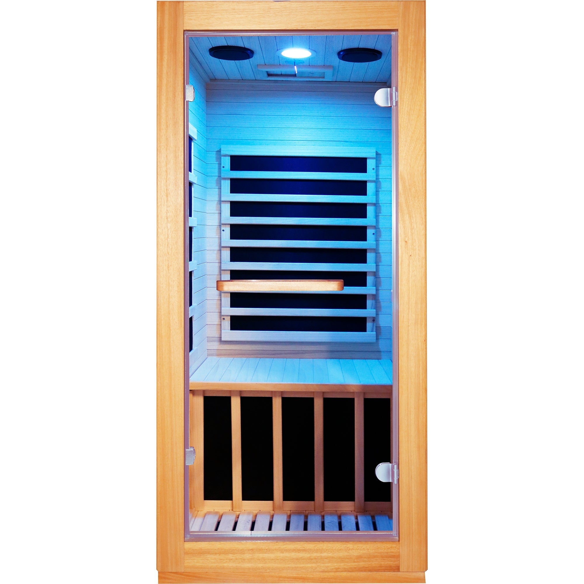 Compact 1-Person Infrared Sauna – Natural Wood with 10-Color Chromotherapy Lighting