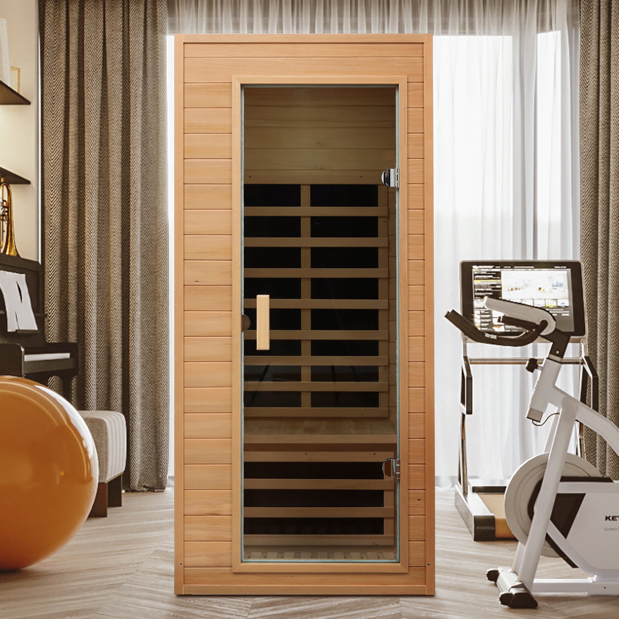 1-Person Far Infrared Sauna – Natural Hemlock with Bluetooth Audio