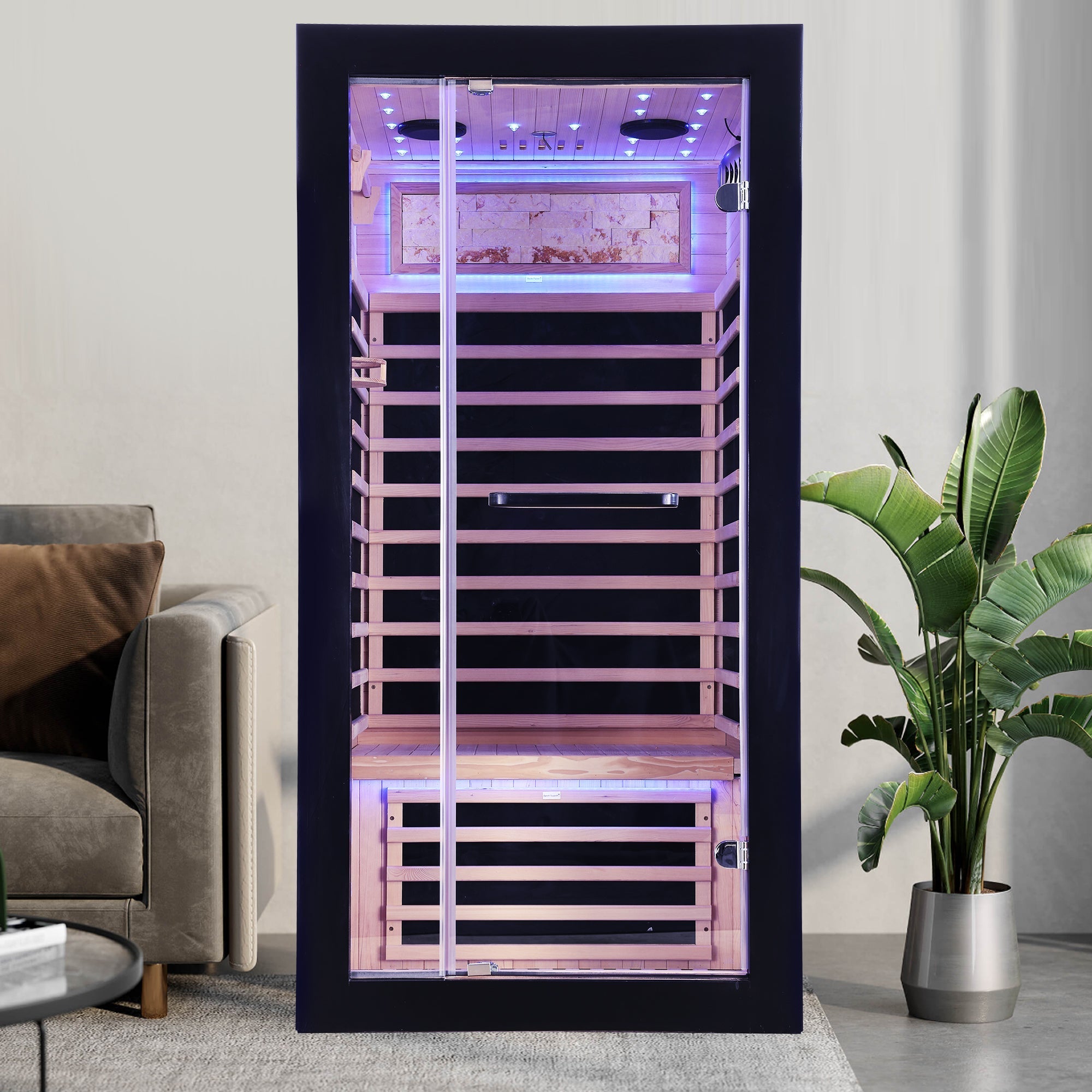 1-Person Far Infrared Sauna with Starry Sky Ceiling – Hemlock Wood