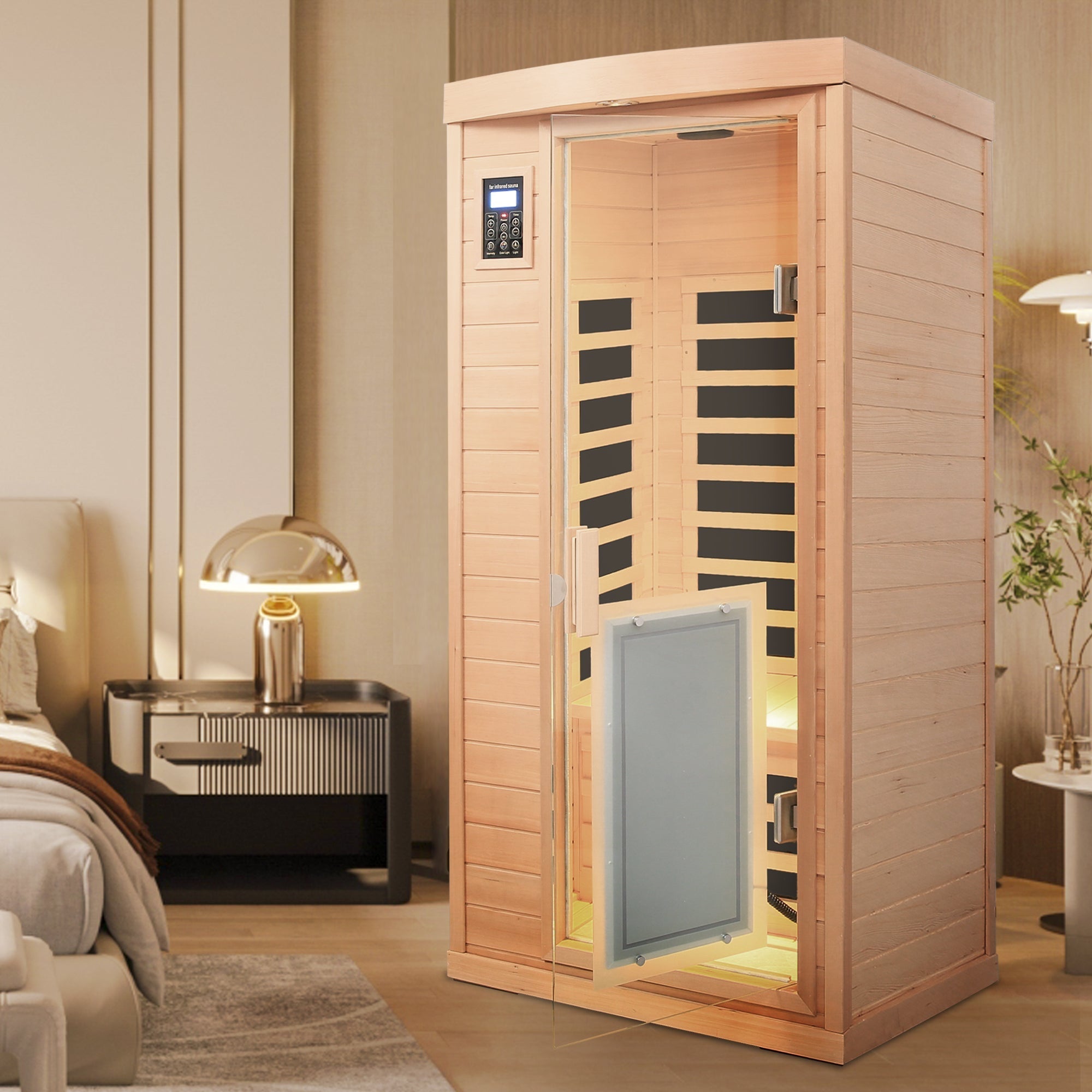 1-Person Low EMF Far Infrared Sauna – Hemlock Wood with Bluetooth Audio