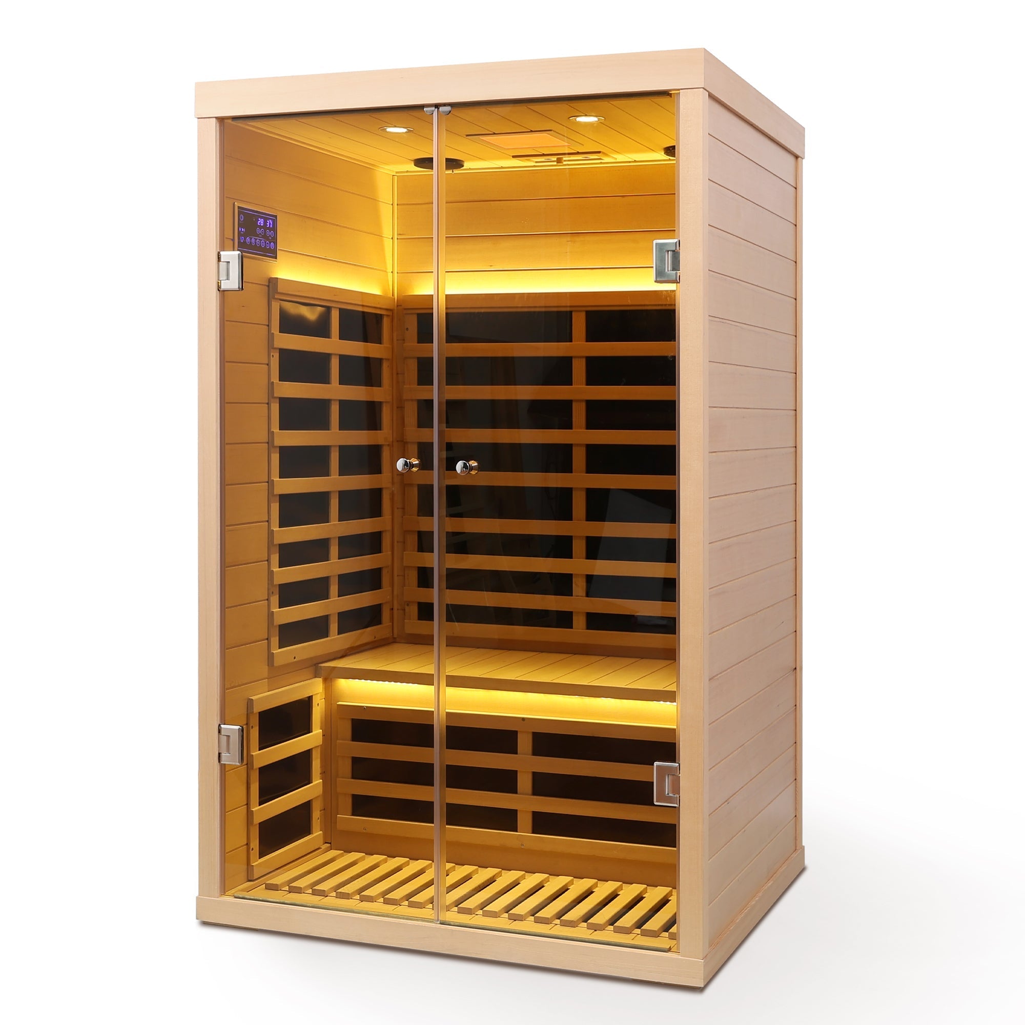 Luxury 2-Person Low EMF Far Infrared Sauna – Hemlock Wood with Double Glass Doors