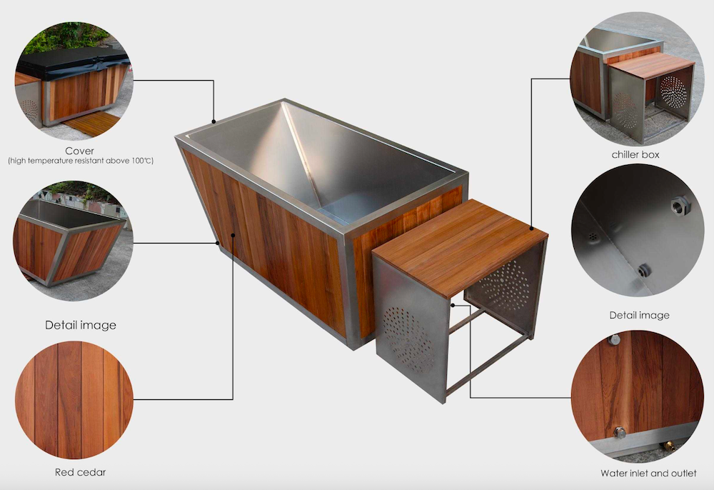 Red Cedar Steel Ice Bath Tub with Stainless Steel Interior & Chiller Box