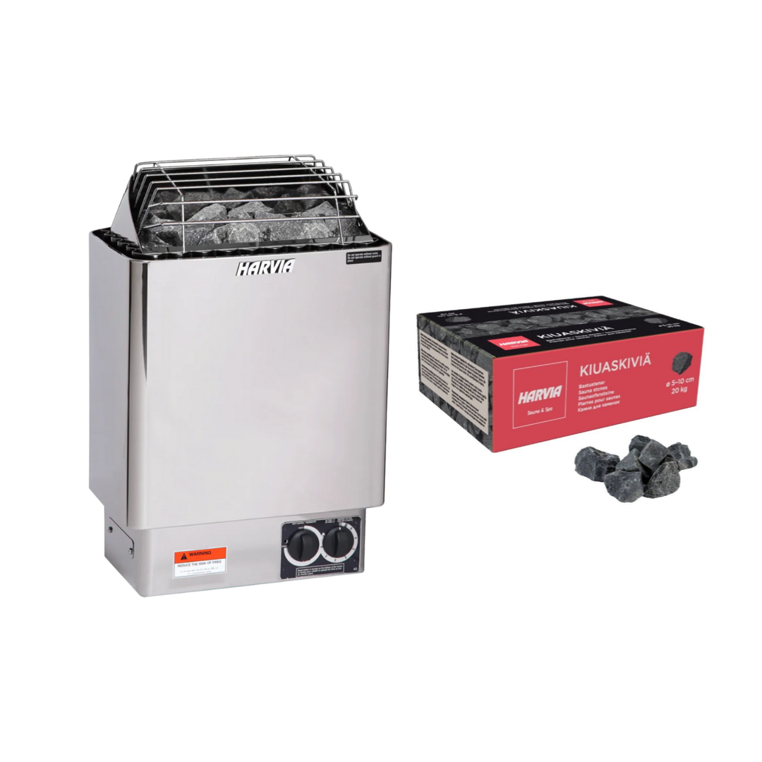 Harvia KIP Electric Sauna Heater | Stainless Steel | 4.5–8kW | 50 lbs Rocks | Built-In Controls | UL & ETL Certified