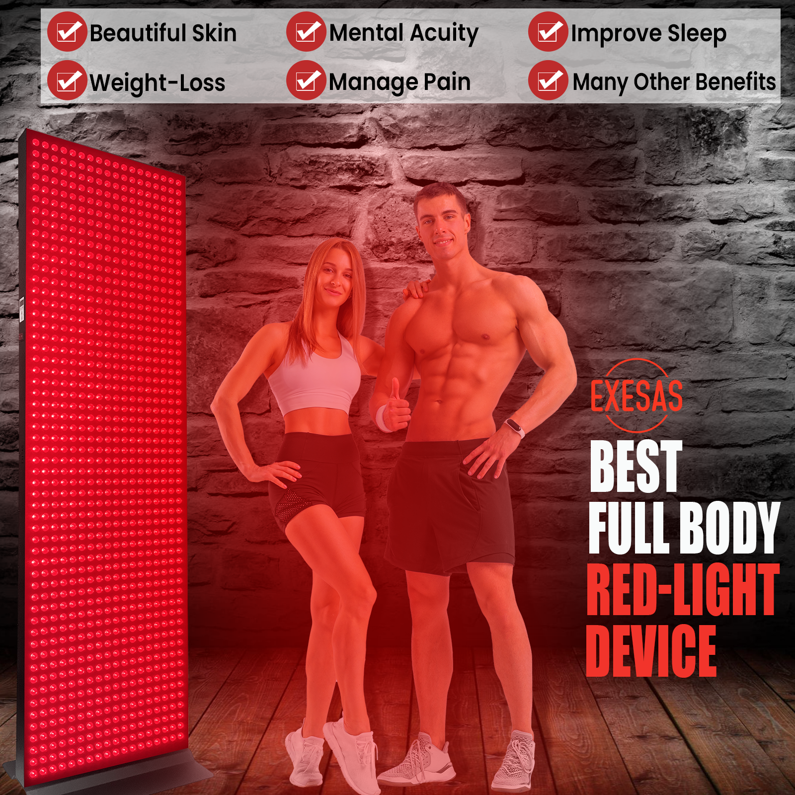 EXESAS Full Body Red Light Therapy Panel – 1008 LEDs, 4 Wavelengths, 5040W