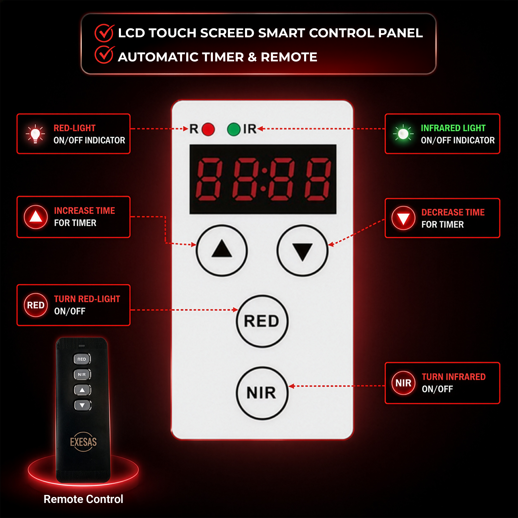 EXESAS Full Body Red Light Therapy Panel – 600 LEDs, 4 Wavelengths, 3000W