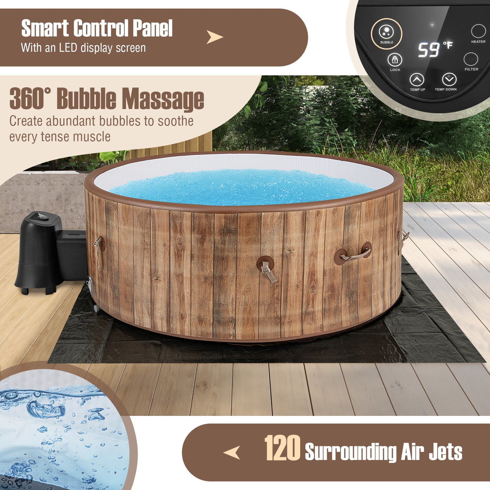 72-Inch Inflatable Hot Tub Spa with 120 Air Jets & Electric Heater Pump (4–6 Person)