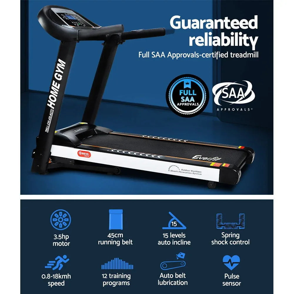 Everfit Electric Treadmill – 3.5 HP Auto Incline Folding Home Treadmill with 45 cm Running Belt
