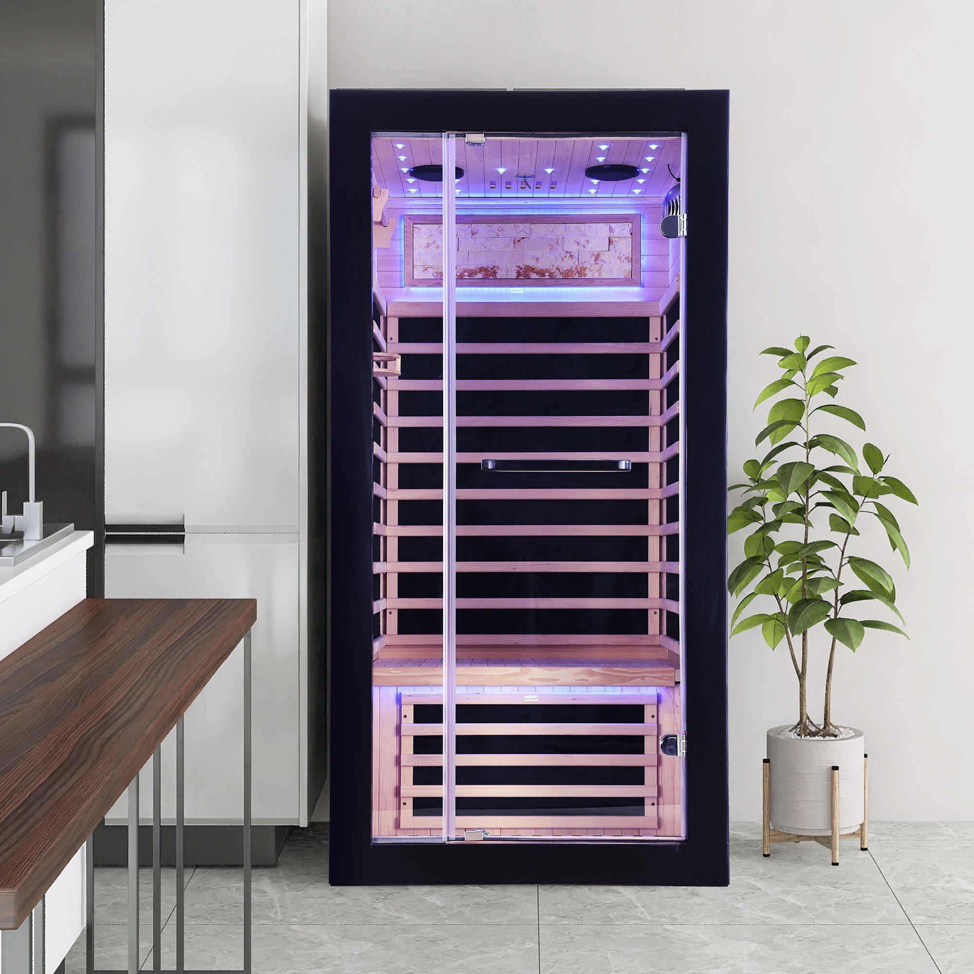 1-Person Far Infrared Sauna with Starry Sky Ceiling – Hemlock Wood