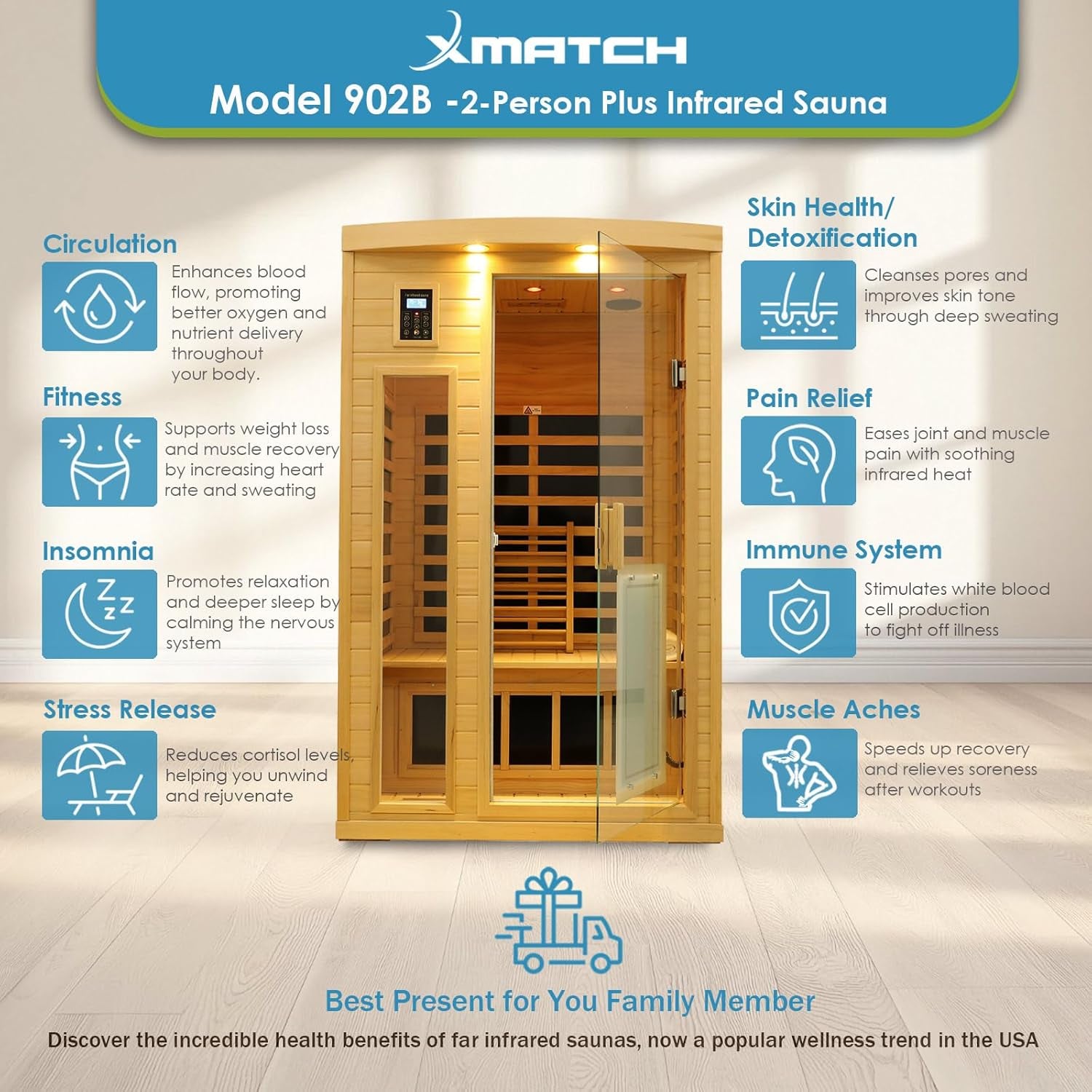 Saunas 902B Far Infrared Sauna, Indoor Wooden Dry Sauna Low EMF (Hemlock Wood, 2-Person plus Size 360 Envolved)