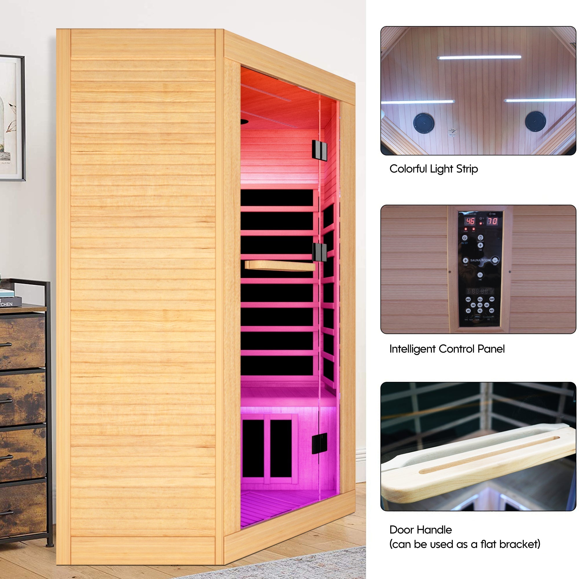 2-Person Corner Infrared Sauna – Canadian Hemlock with Bluetooth Speakers