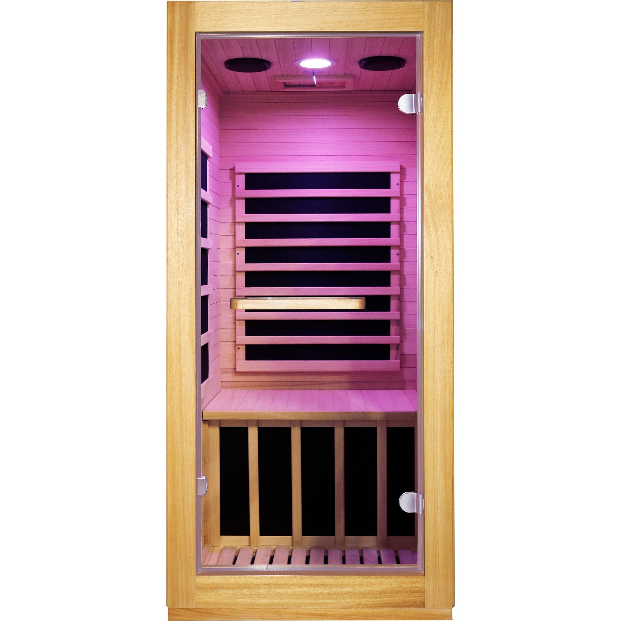 Compact 1-Person Infrared Sauna – Natural Wood with 10-Color Chromotherapy Lighting