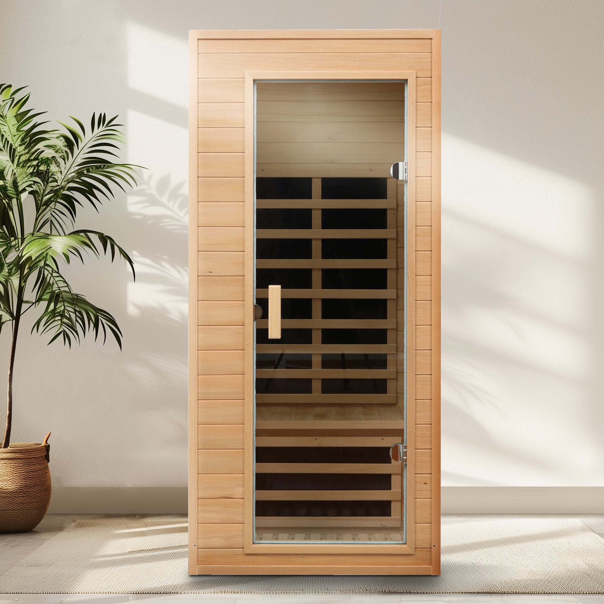 1-Person Far Infrared Sauna – Natural Hemlock with Bluetooth Audio