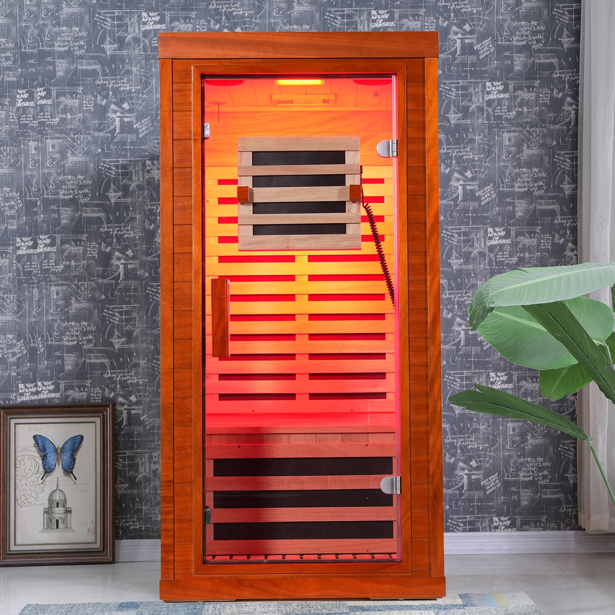 1-Person Full Spectrum Infrared Sauna with Red Light Therapy – Low EMF Okoume Wood