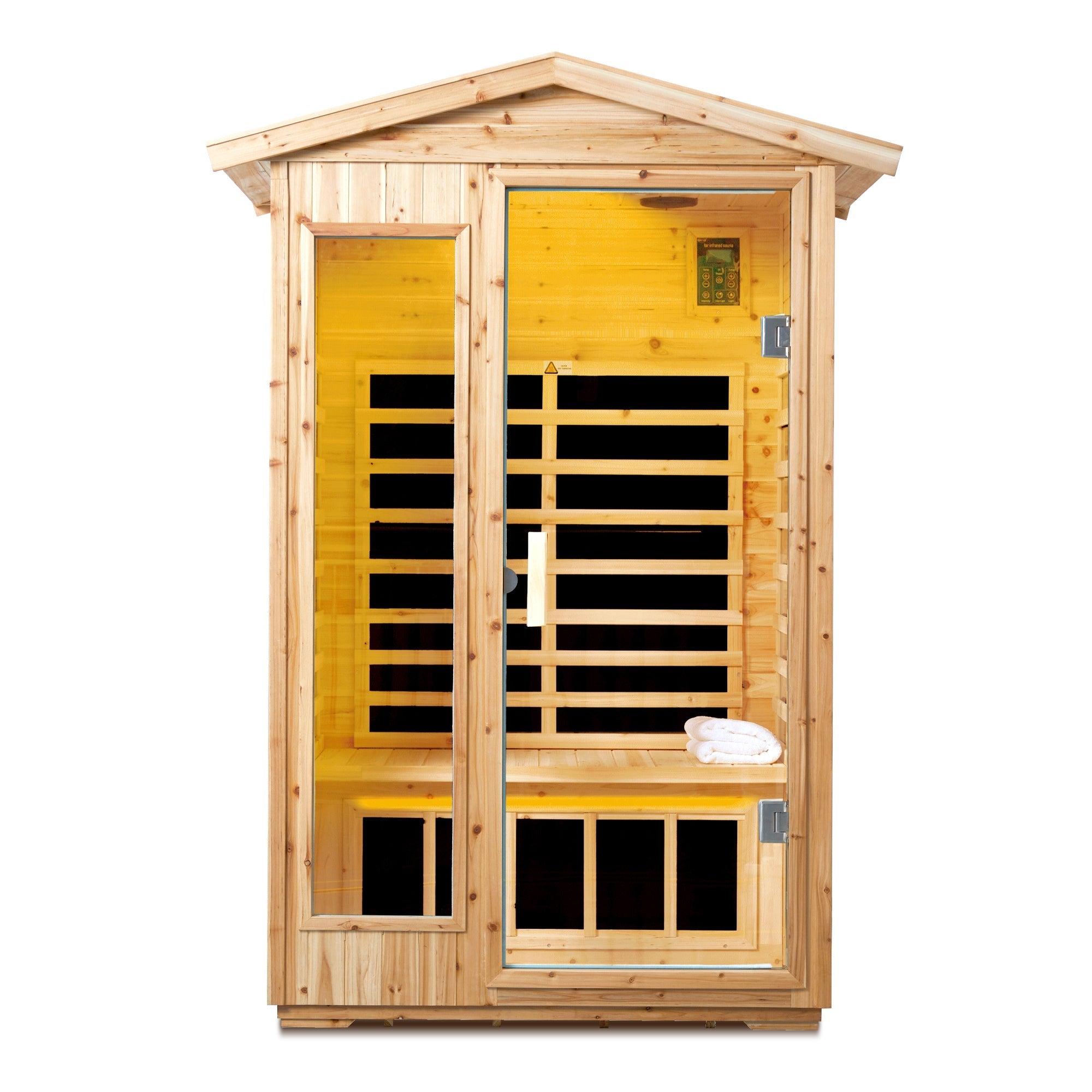 2-Person Outdoor Far Infrared Sauna – Old Fir Wood with Bluetooth Audio
