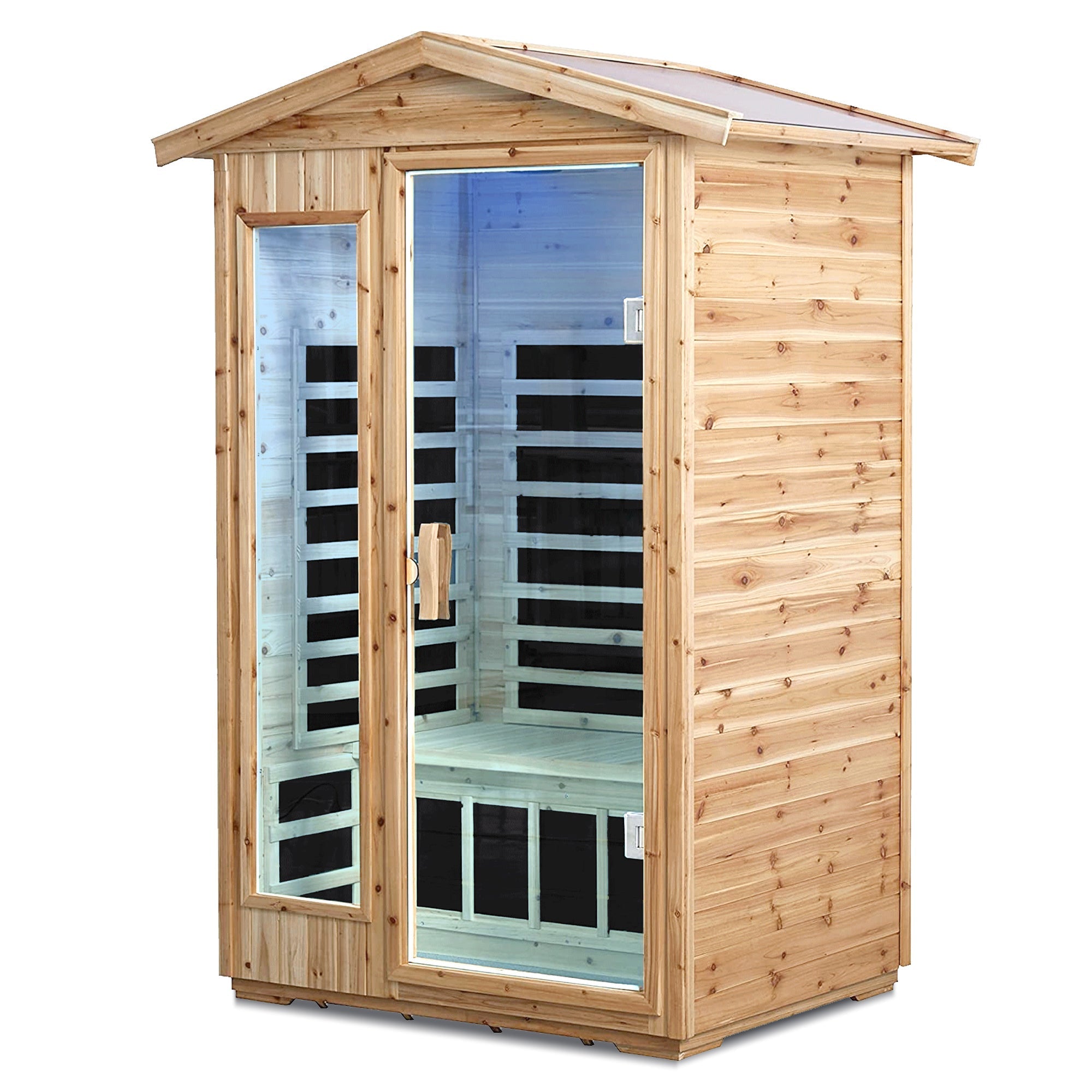 2-Person Outdoor Far Infrared Sauna – Old Fir Wood with Bluetooth Audio