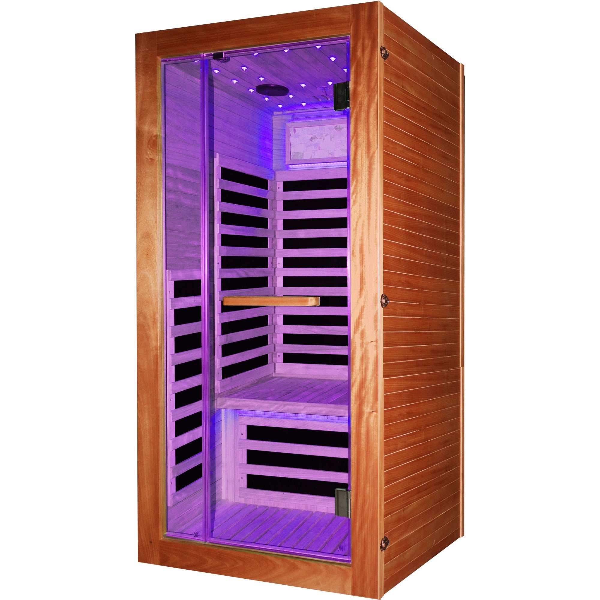 1-Person Far Infrared Sauna – American White Oak Finish with Starry Sky Lighting