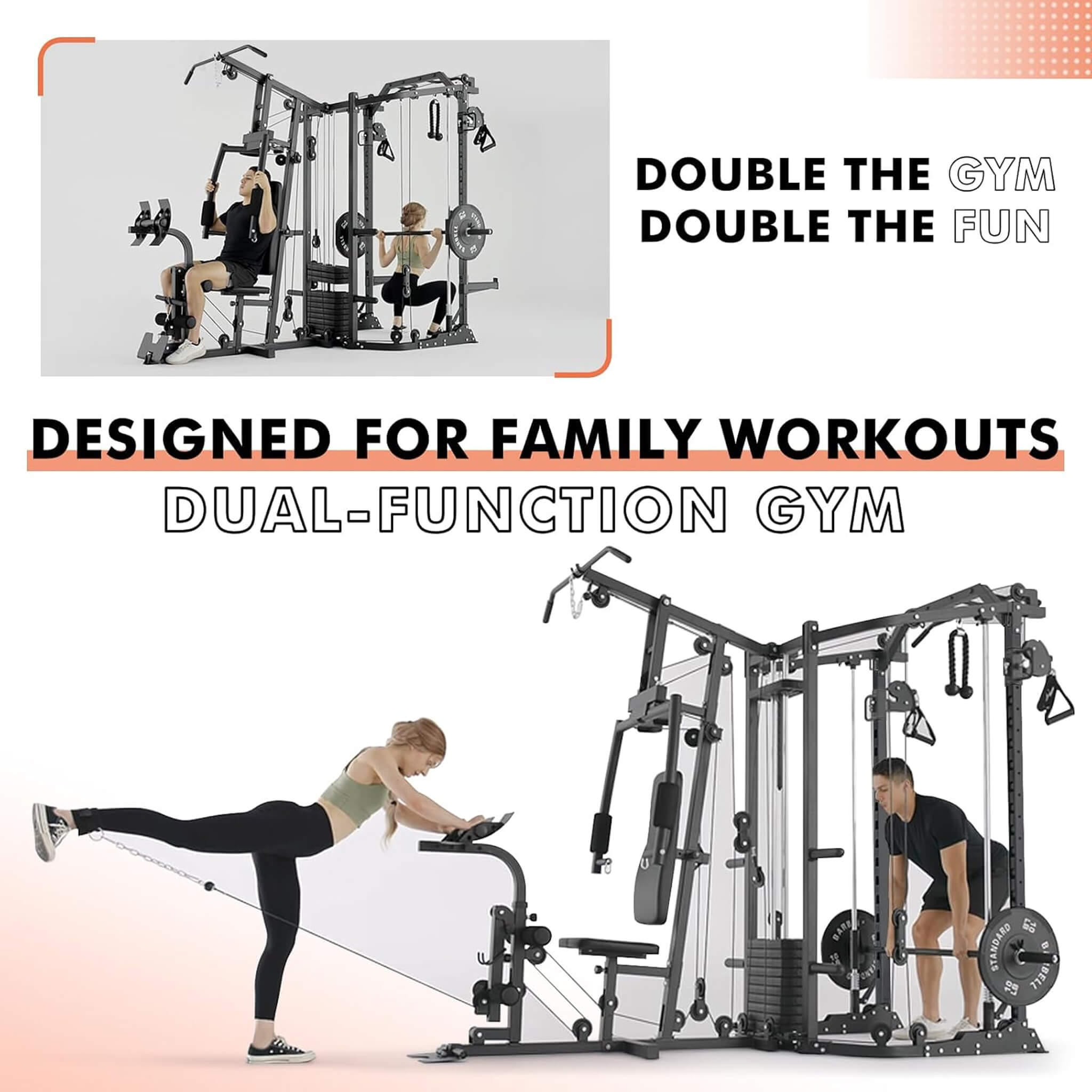 Rovix Dual Station Smith Machine with Cable Crossover Home Gym