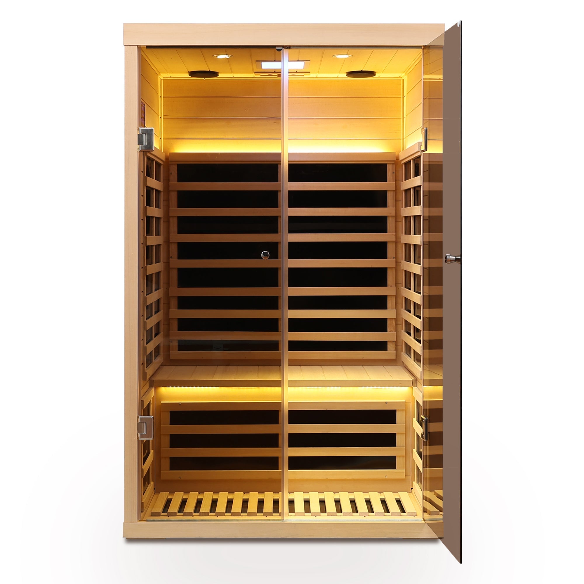 Luxury 2-Person Low EMF Far Infrared Sauna – Hemlock Wood with Double Glass Doors