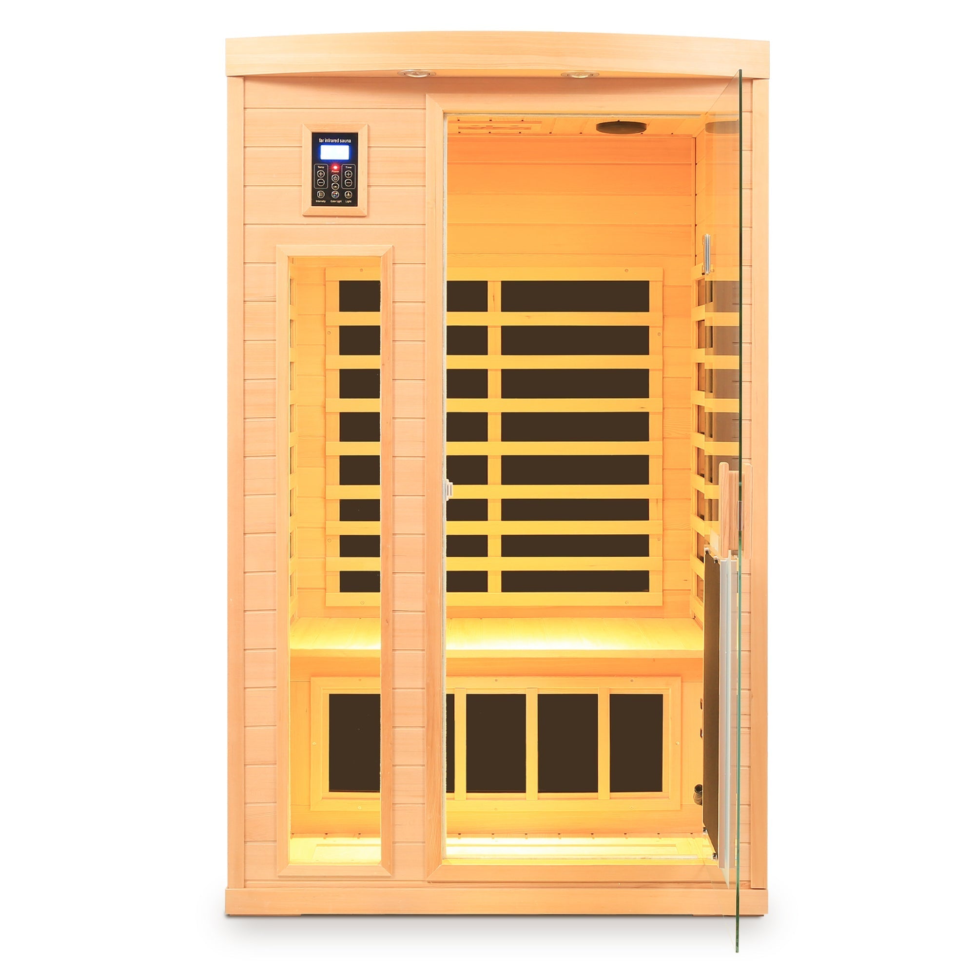 2-Person Low EMF Far Infrared Sauna – Hemlock Wood with Heated Glass Door