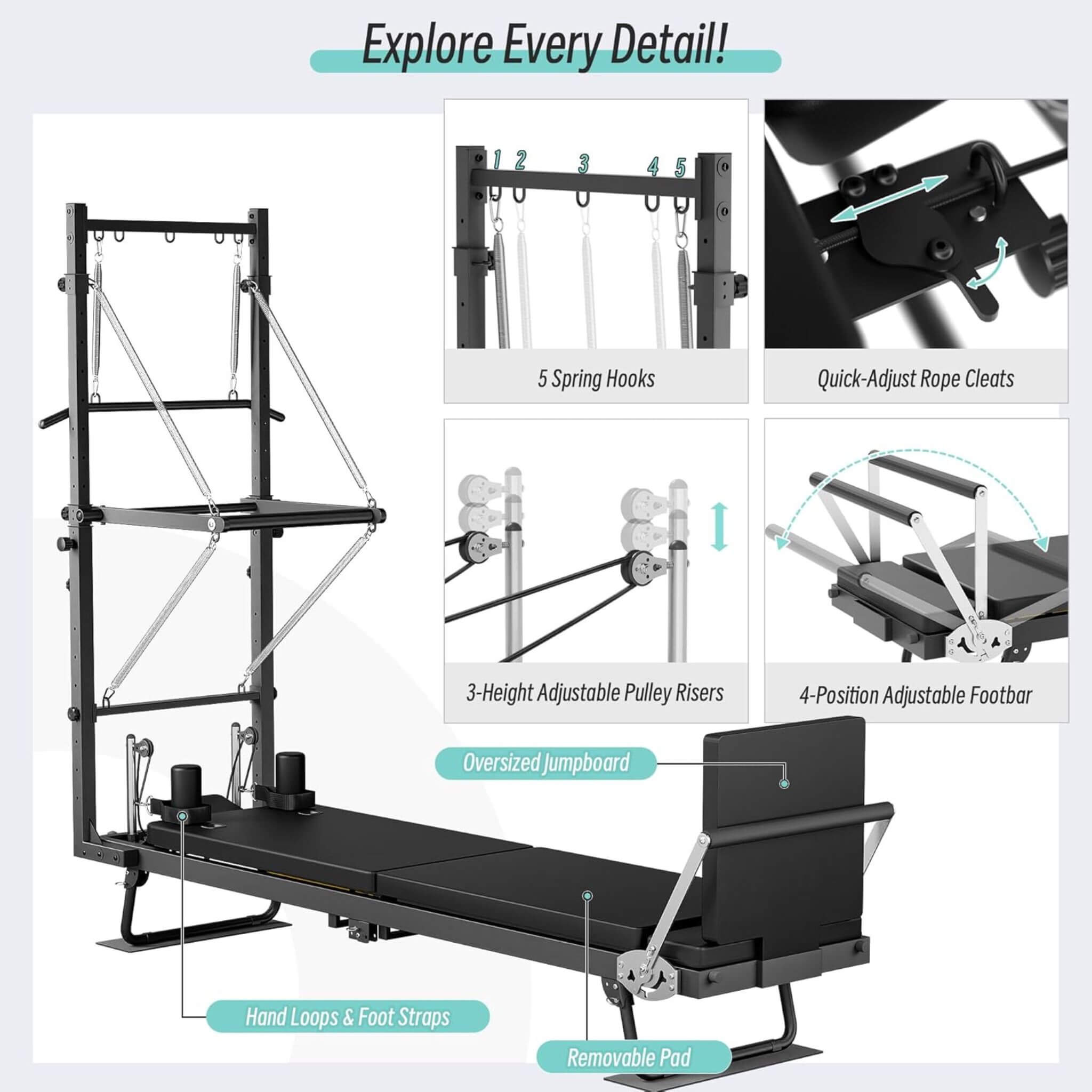 Core Pilates Foldable Dual Resistance Pilates Reformer Machine with Tower
