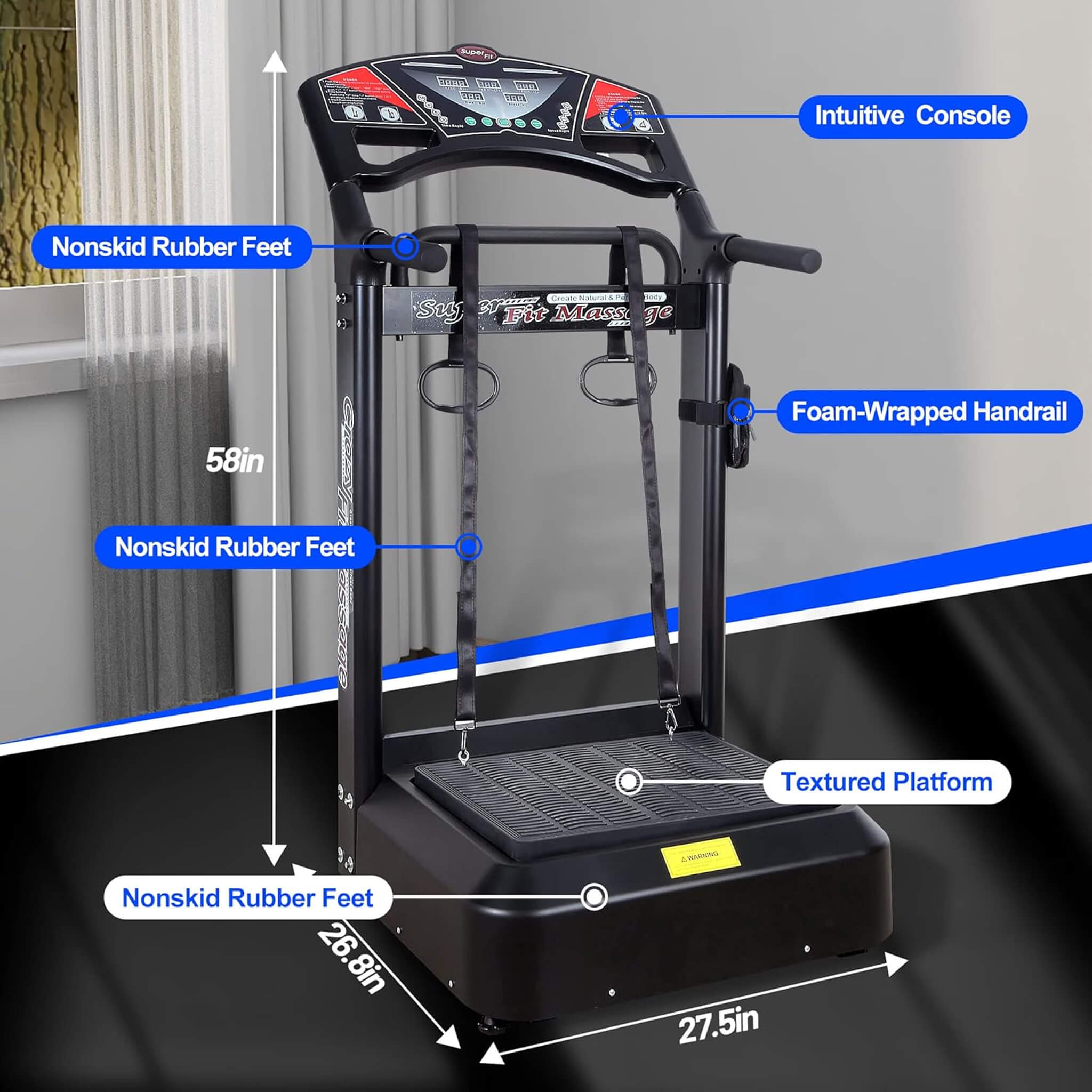Rovix Whole Body Vibration Plate – 400 lb Capacity with Resistance Bands