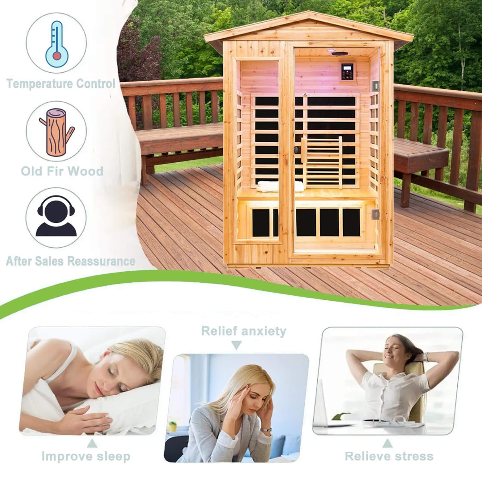 Thermora Zorin 2-Person Indoor/Outdoor FAR Infrared Sauna | Canadian Hemlock | 8 Epoxy Panels | 1750W | ETL/CE/GS | Bluetooth