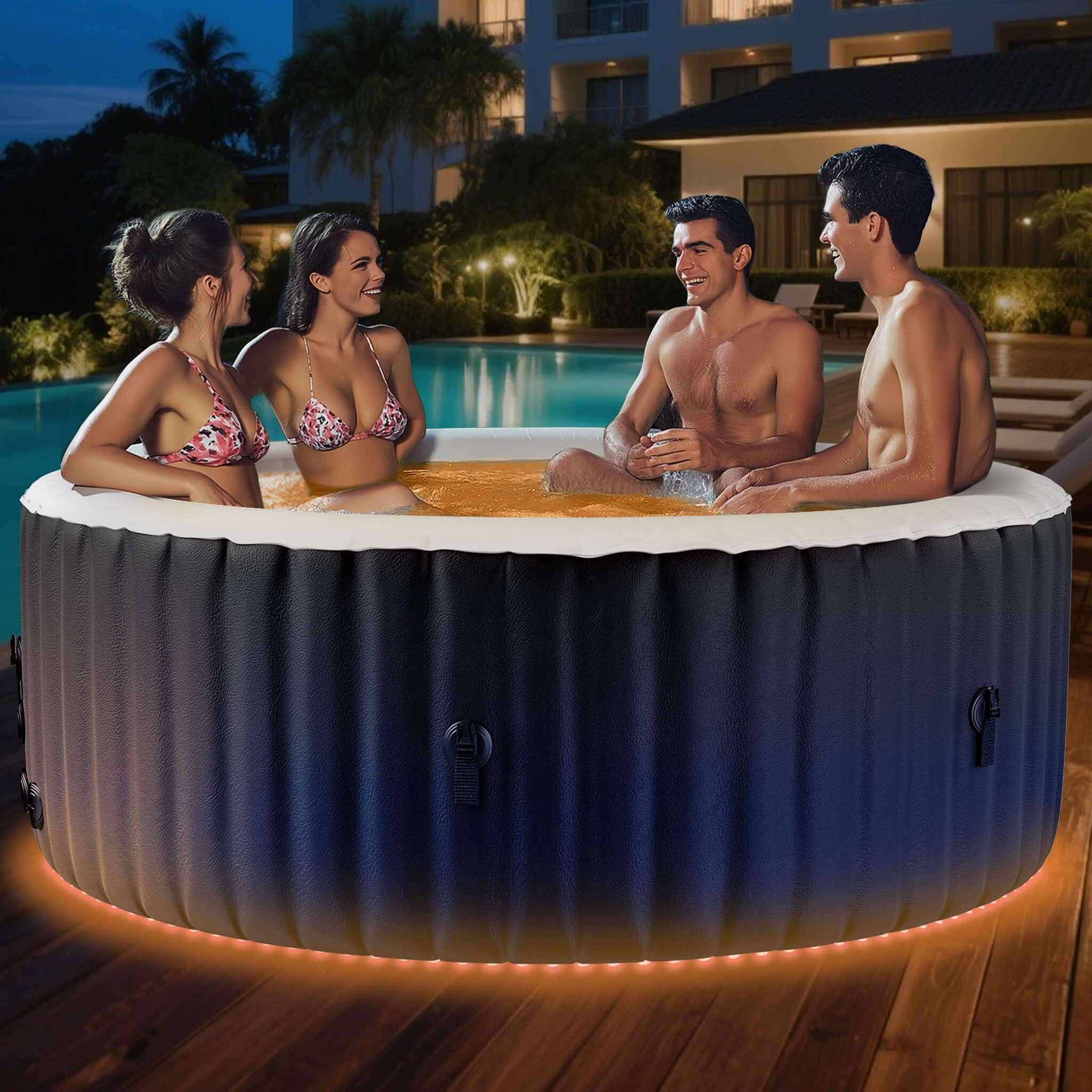 Premium Large 4-Person Inflatable Hot Tub Kit with 8-Color LED Lights (SAK20759)