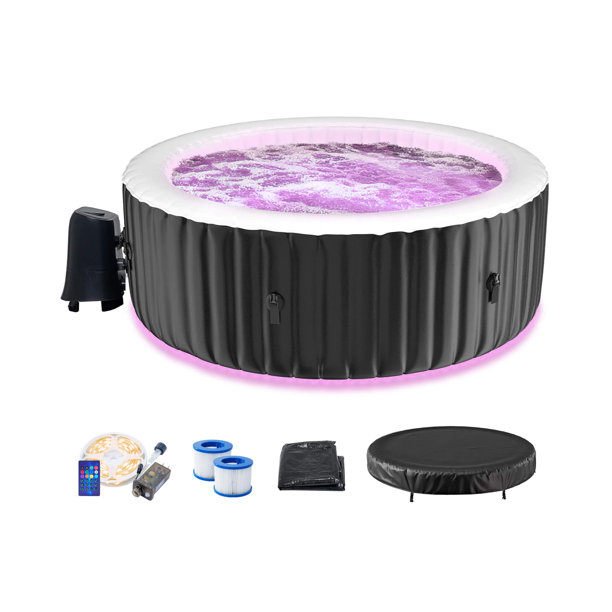 Premium Large 4-Person Inflatable Hot Tub Kit with 8-Color LED Lights (SAK20759)