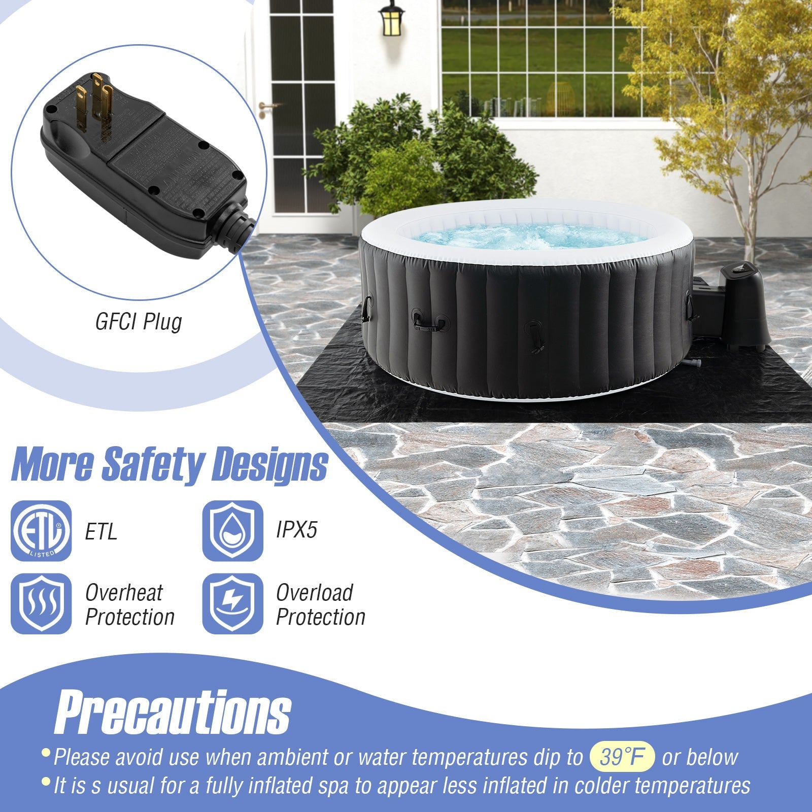 Round Inflatable Spa Pool | 70" or 80" | 110-130 Air Jets | Electric Heater | PTC Heating | Child Lock | Portable